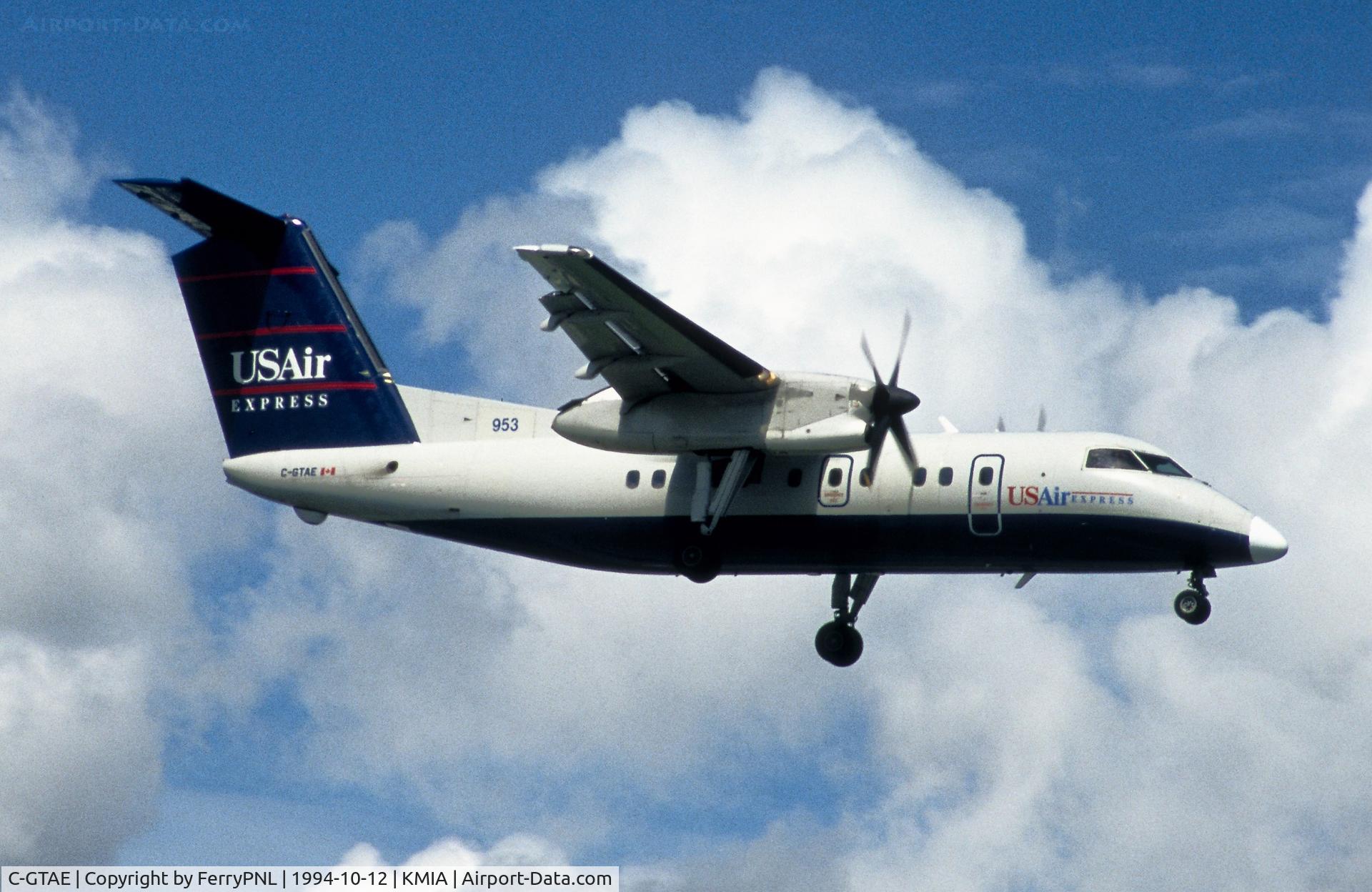 C-GTAE, 1987 De Havilland Canada DHC-8-100 Dash 8 C/N 073, USAir Express DHC8 landing, operated by Piedmont Airlines