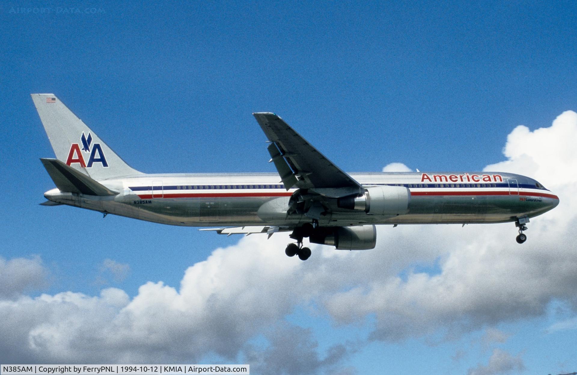 N385AM, 1994 Boeing 767-323 C/N 27059, Landing of American B763. New at the time and now operating for Amazon by ATI.