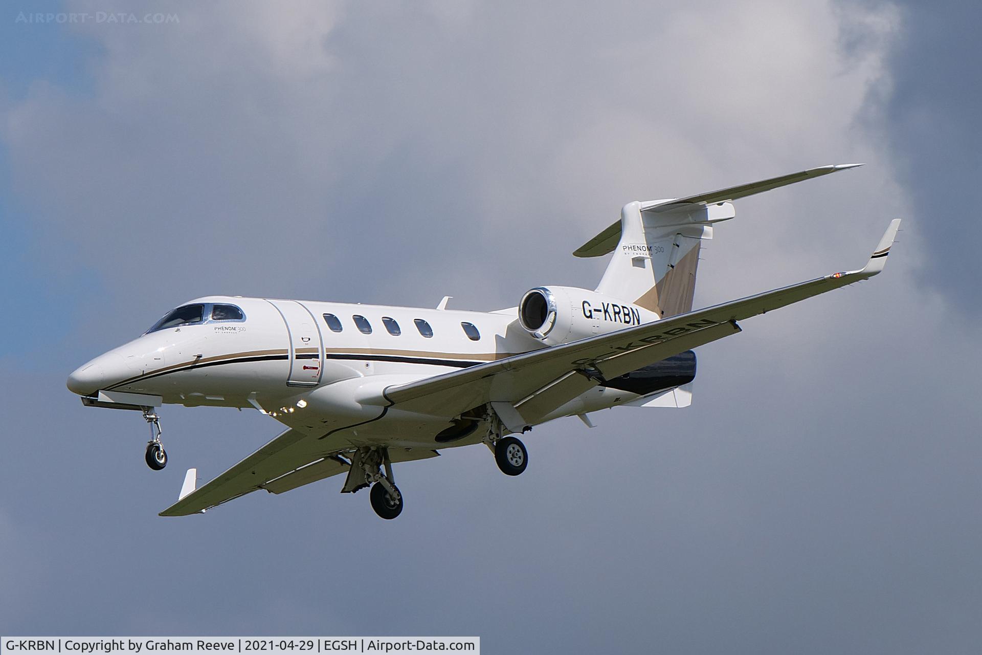 G-KRBN, 2016 Embraer EMB-505 Phenom 300 C/N 50500358, Landing at Norwich.