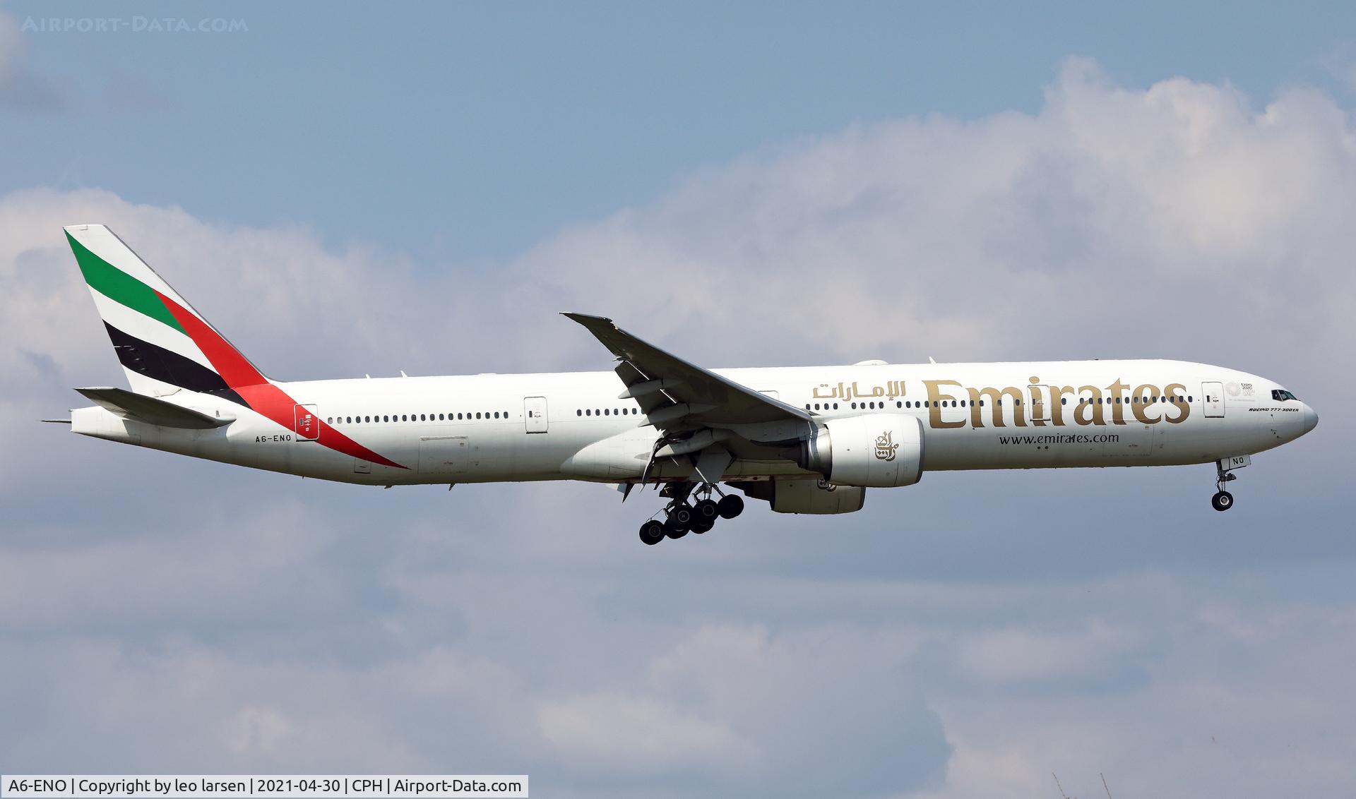 A6-ENO, 2014 Boeing 777-31H/ER C/N 41361, Copenhagen 30.4.2021 L/D R-04R