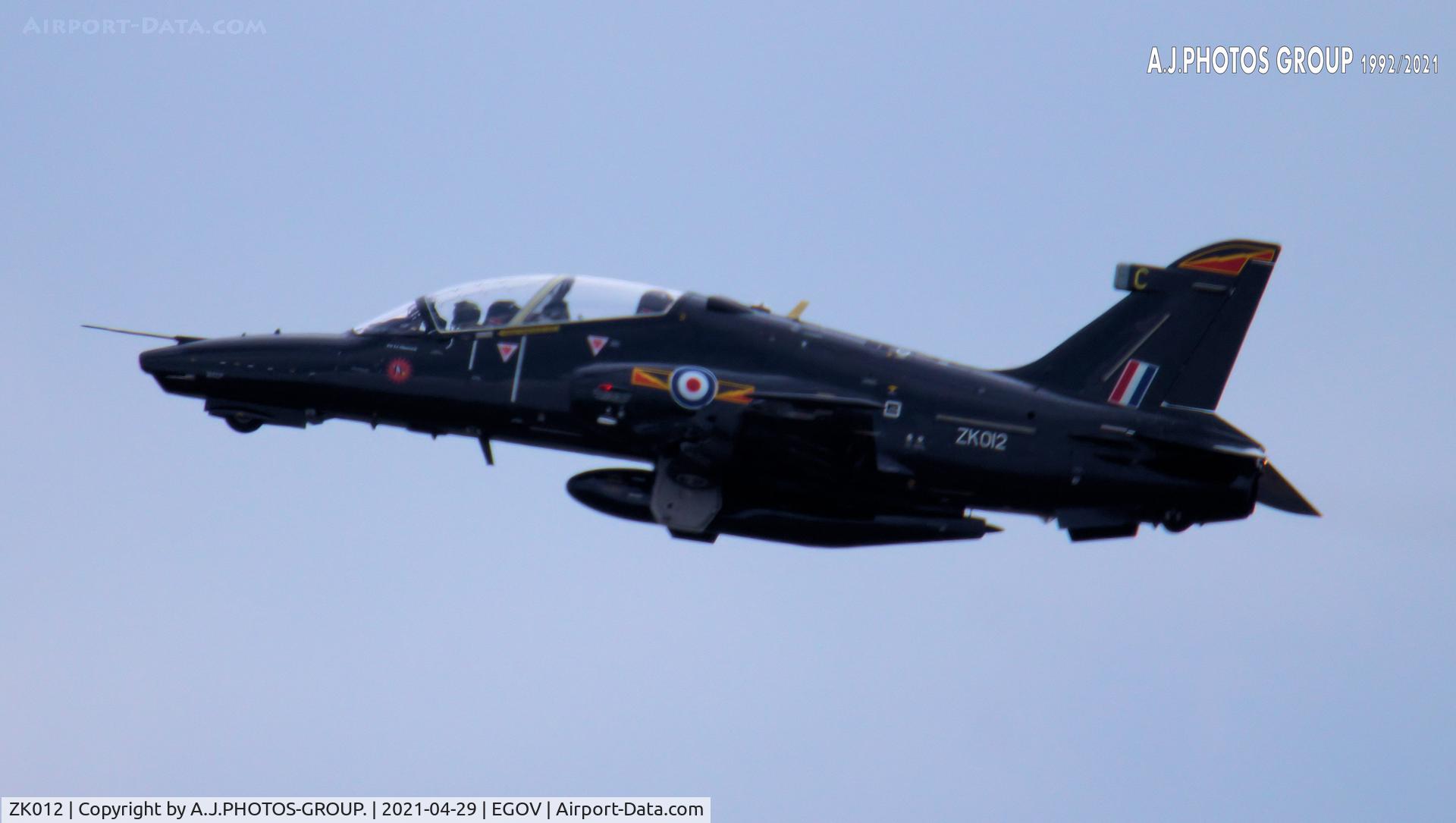 ZK012, 2008 British Aerospace Hawk T2 C/N RT003/1241, just taken off from EGOV