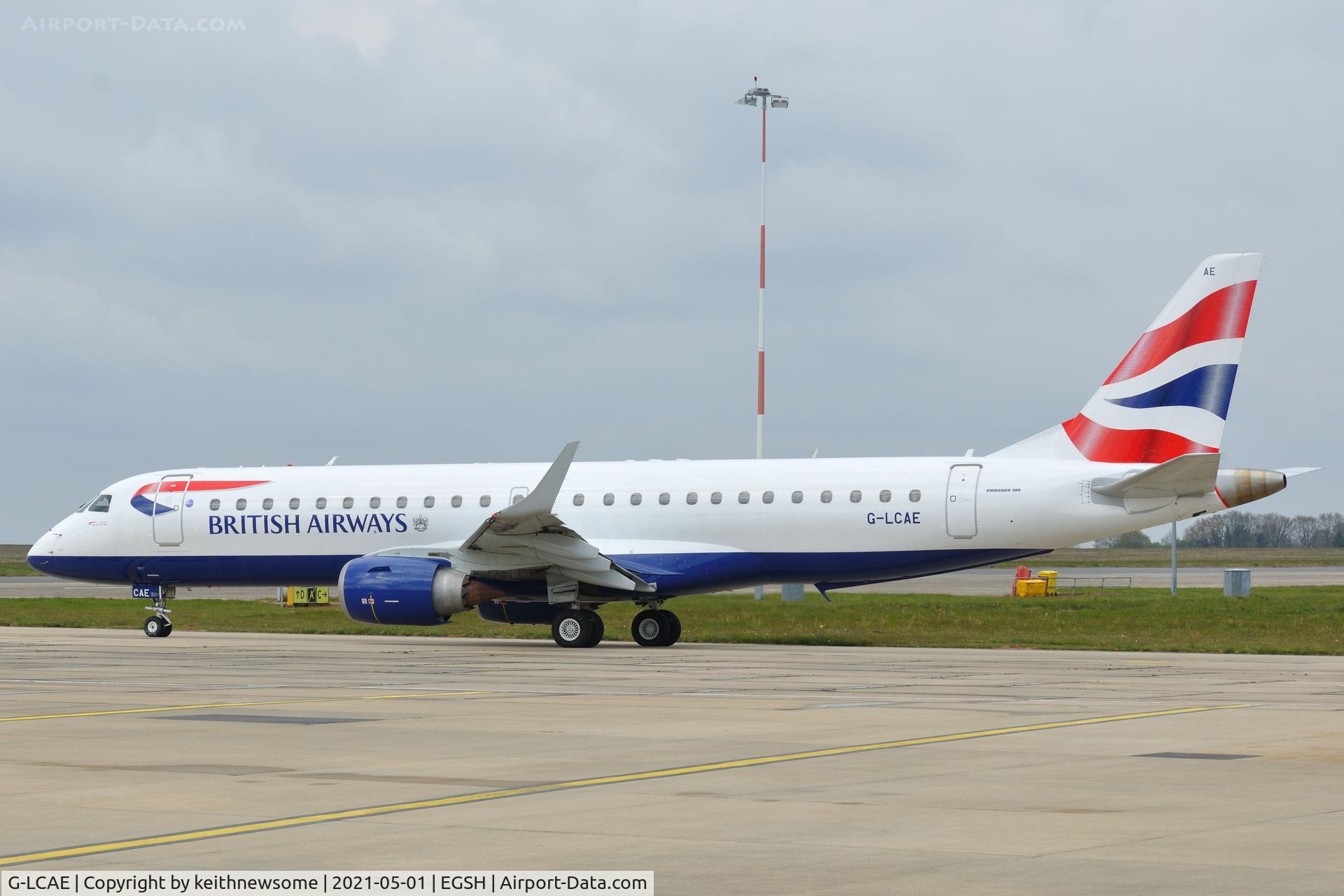 G-LCAE, 2012 Embraer ERJ 190-100LR C/N 19000539, Leaving Norwich for air test.