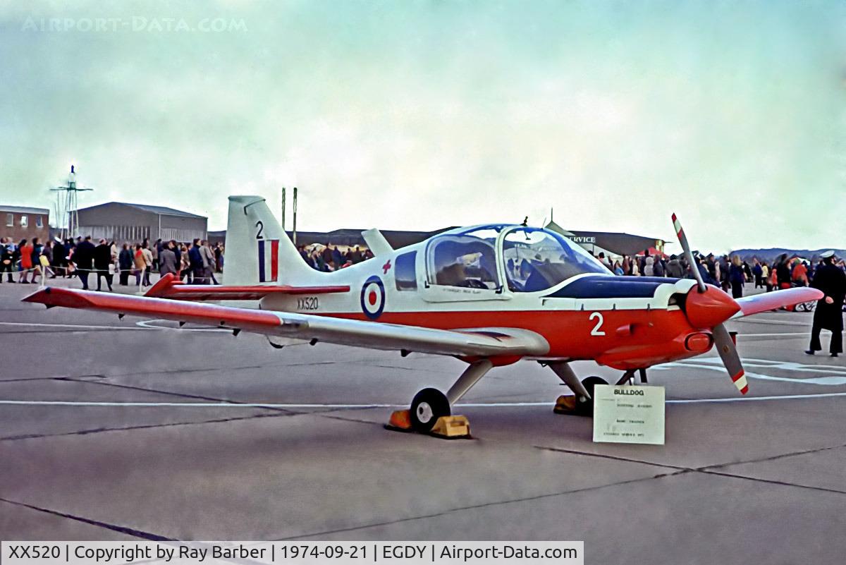 XX520, 1973 Scottish Aviation Bulldog T.1 C/N BH120/206, XX520   Scottish Aviation Bulldog T.1  [BH120/206] (Royal Air Force) RNAS Yeovilton~G 21/09/1974