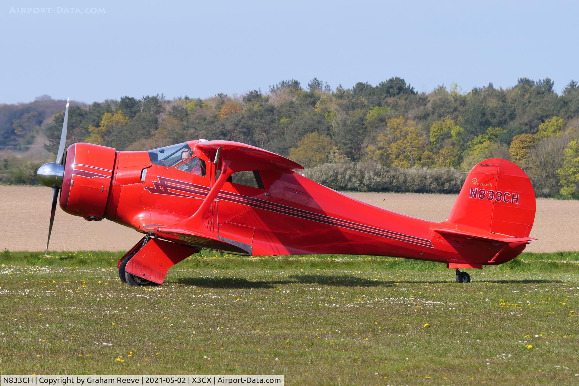 N833CH, 1941 Beech D17S Traveller Staggerwing C/N 0419, Departing from Northrepps.