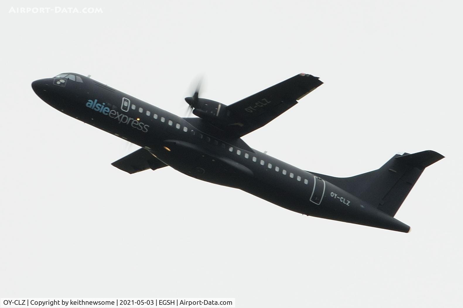 OY-CLZ, 2008 ATR 72-212A C/N 818, Leaving Norwich for Sonderborg, Denmark.