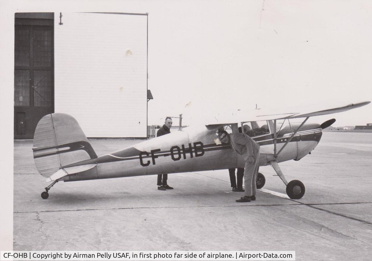 CF-OHB, 1946 Cessna 140X C/N 11571X, Second photo shown in front Canadian Air Force Hanger.
First Photo of Self doing a preflight.