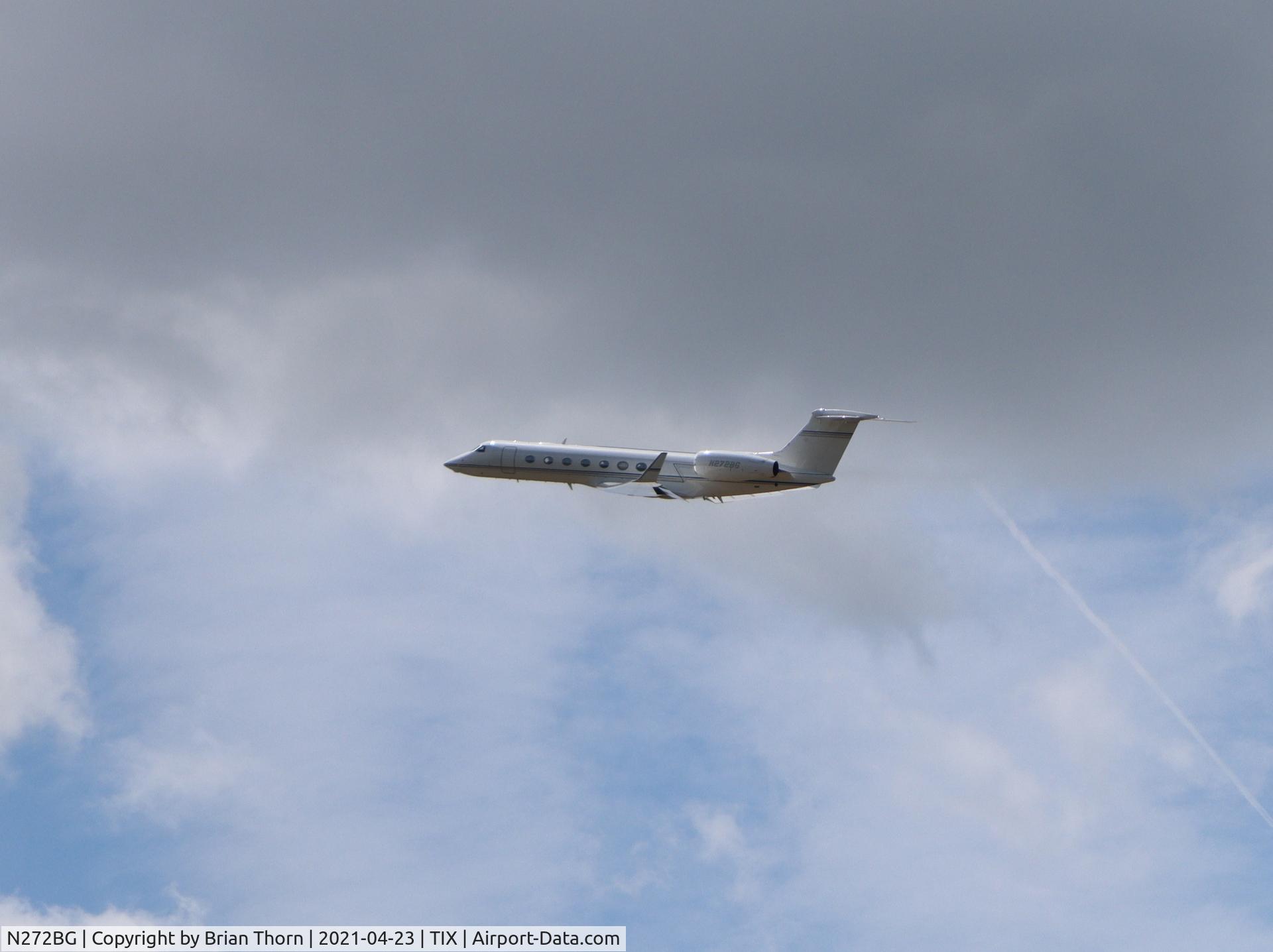 N272BG, 2007 Gulfstream Aerospace GV-SP (G550) C/N 5164, Departing Space Coast Regional Airport shortly after launch of SpaceX Falcon 9 on Crew-2 mission.