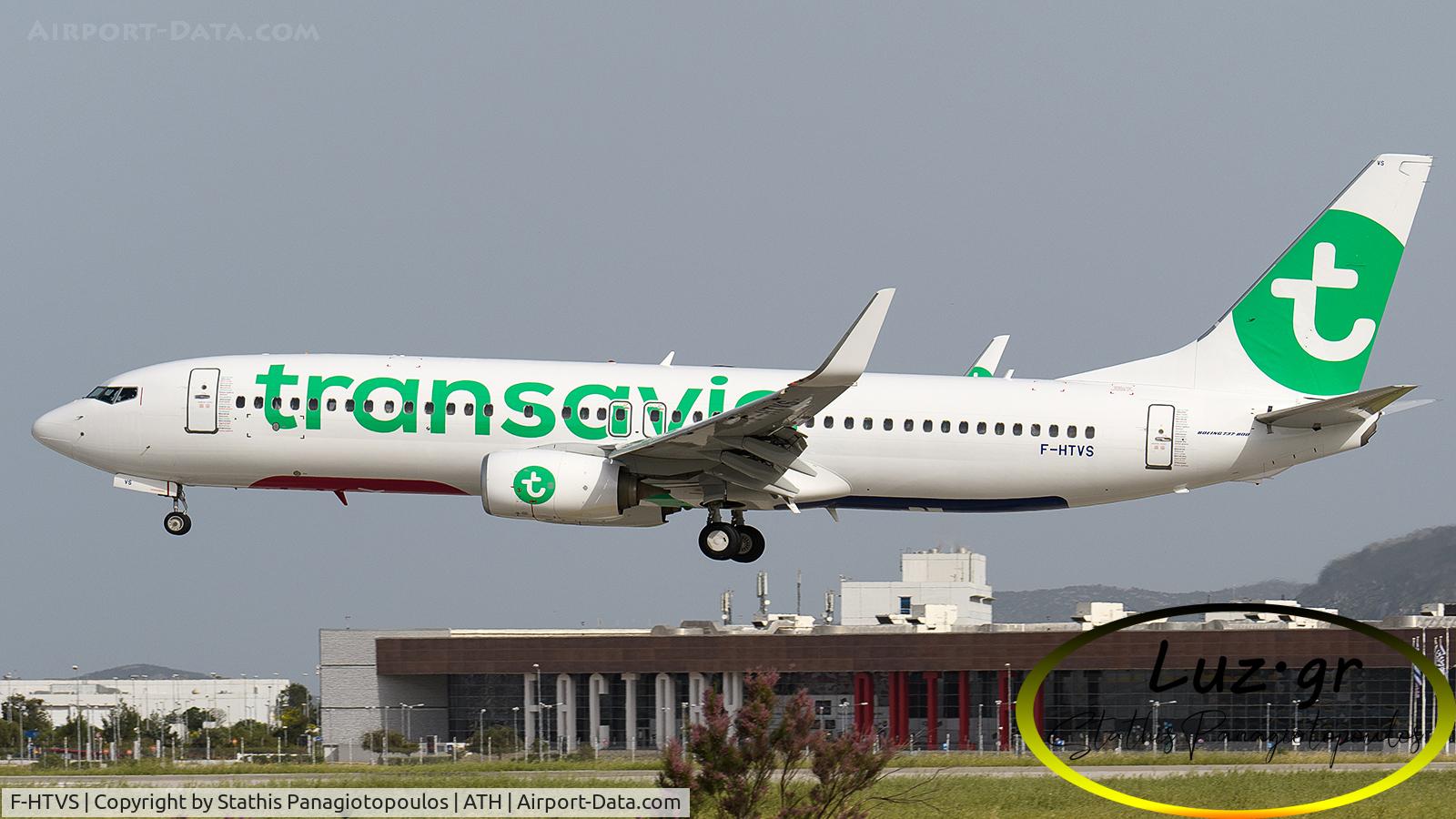 F-HTVS, 2012 Boeing 737-86J C/N 37766, New for Transavia France,over the RWY 03L of Athens International Airport before the landing