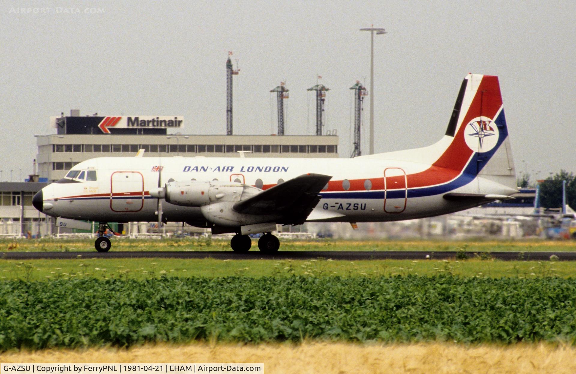 G-AZSU, 1967 Hawker Siddeley HS.748 Series 2A C/N 1612, Dan-Air HS748 departing AMS