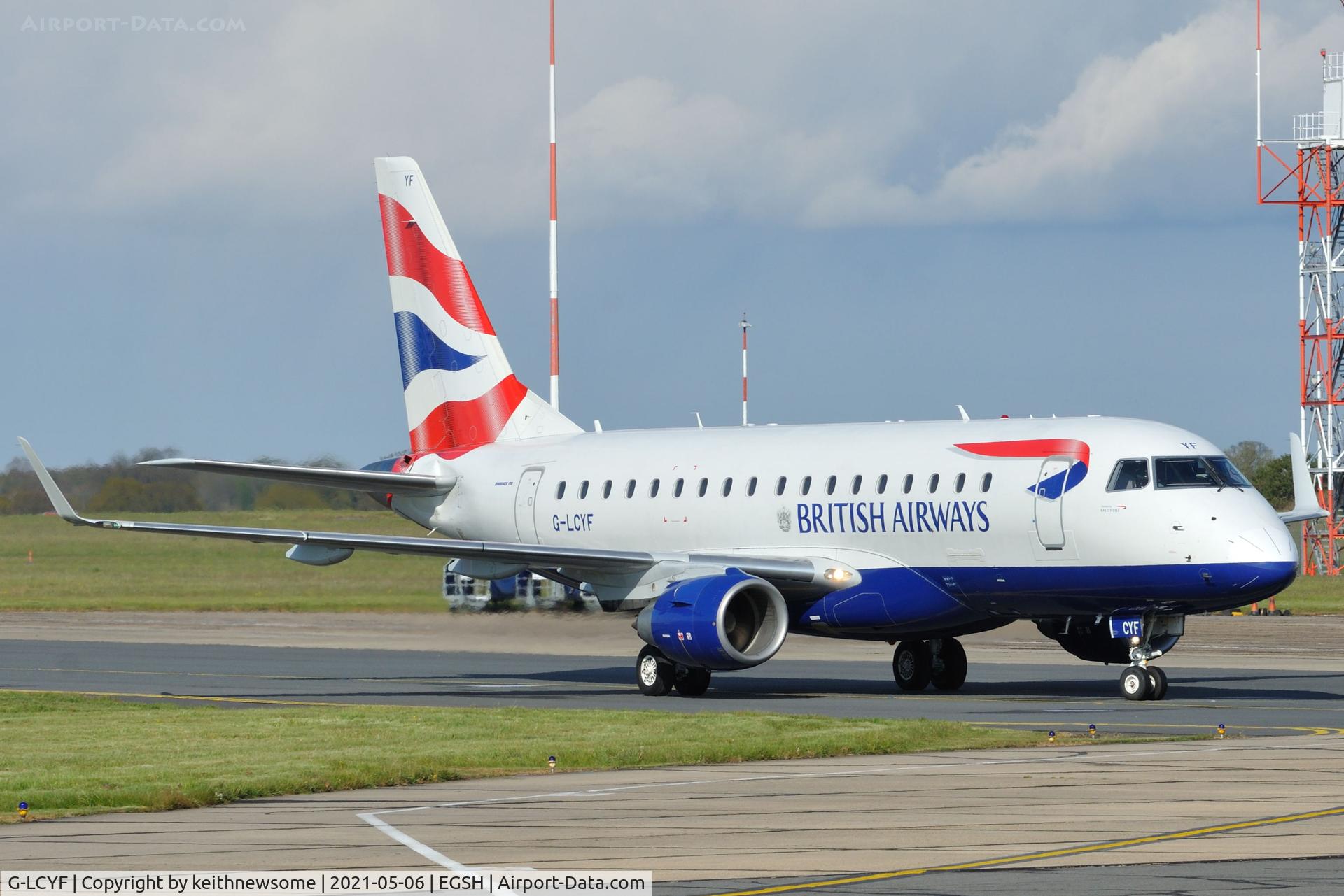 G-LCYF, 2009 Embraer 170STD (ERJ-170-100STD) C/N 17000298, Arriving at Norwich from Warsaw.