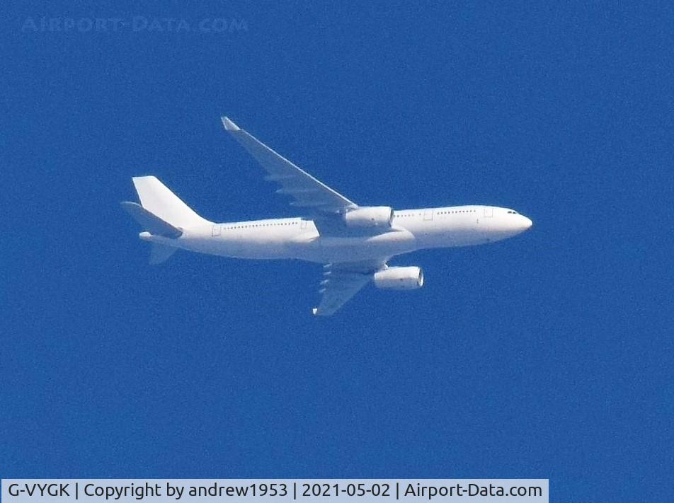 G-VYGK, 2014 Airbus A330-243 C/N 1498, G-VYGK over the Bristol Channel @21,000ft.