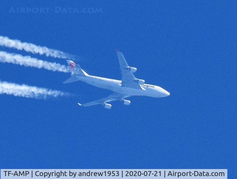 TF-AMP, 1990 Boeing 747-481/BCF C/N 24801, TF-AMP over the Bristol Channel @39,000ft.