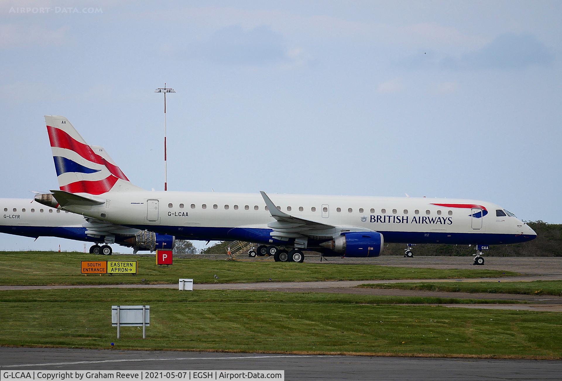 G-LCAA, 2011 Embraer 190LR (ERJ-190-100LR) C/N 19000456, Parked at Norwich.