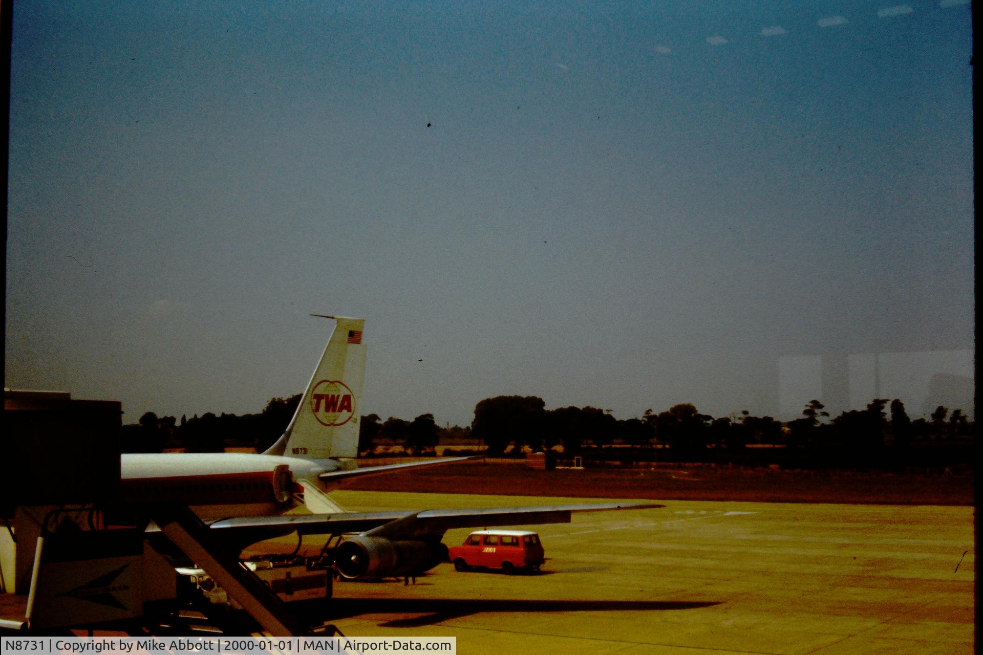 N8731, 1969 Boeing 707-331B C/N 20060, Taken in June 1976 at Manchester Airport due to fly to JFK. This aircraft was also the one I flew back in