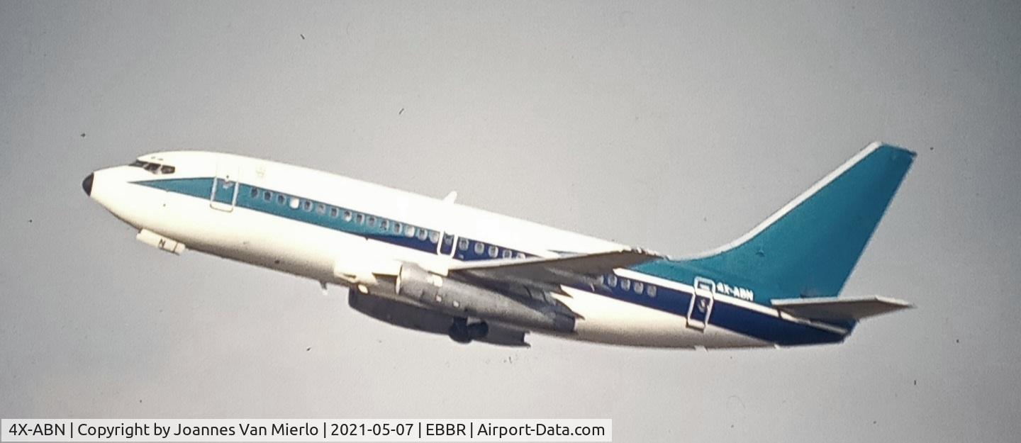 4X-ABN, 1982 Boeing 737-258 C/N 22856, T/O EBBR 25R mid 90s scan from slide