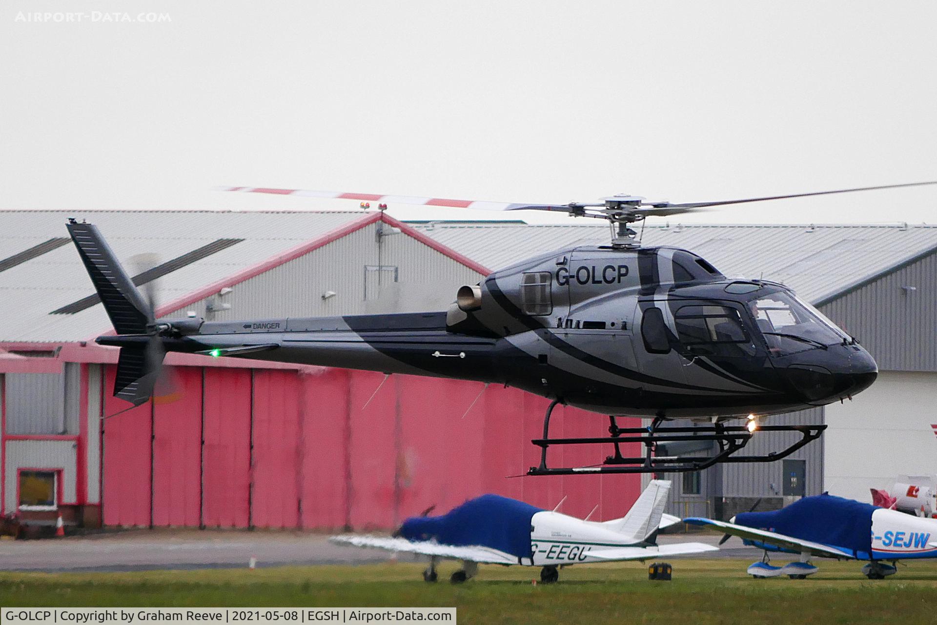 G-OLCP, 1994 Eurocopter AS-355N Ecureuil 2 C/N 5580, Departing from Norwich.