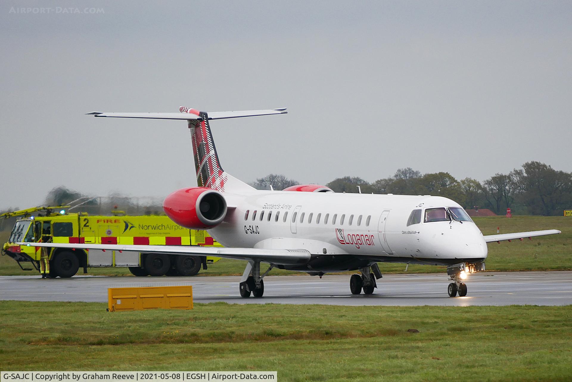 G-SAJC, 2000 Embraer EMB-145EP (ERJ-145EP) C/N 145280, Just landed at Norwich.