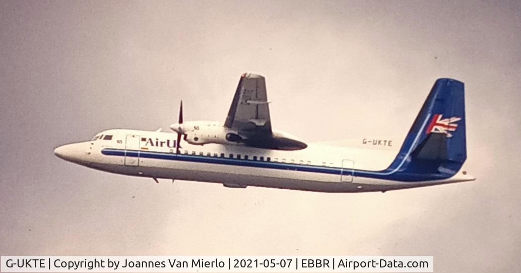 G-UKTE, 1992 Fokker 50 C/N 20270, Climbing out of Brussels