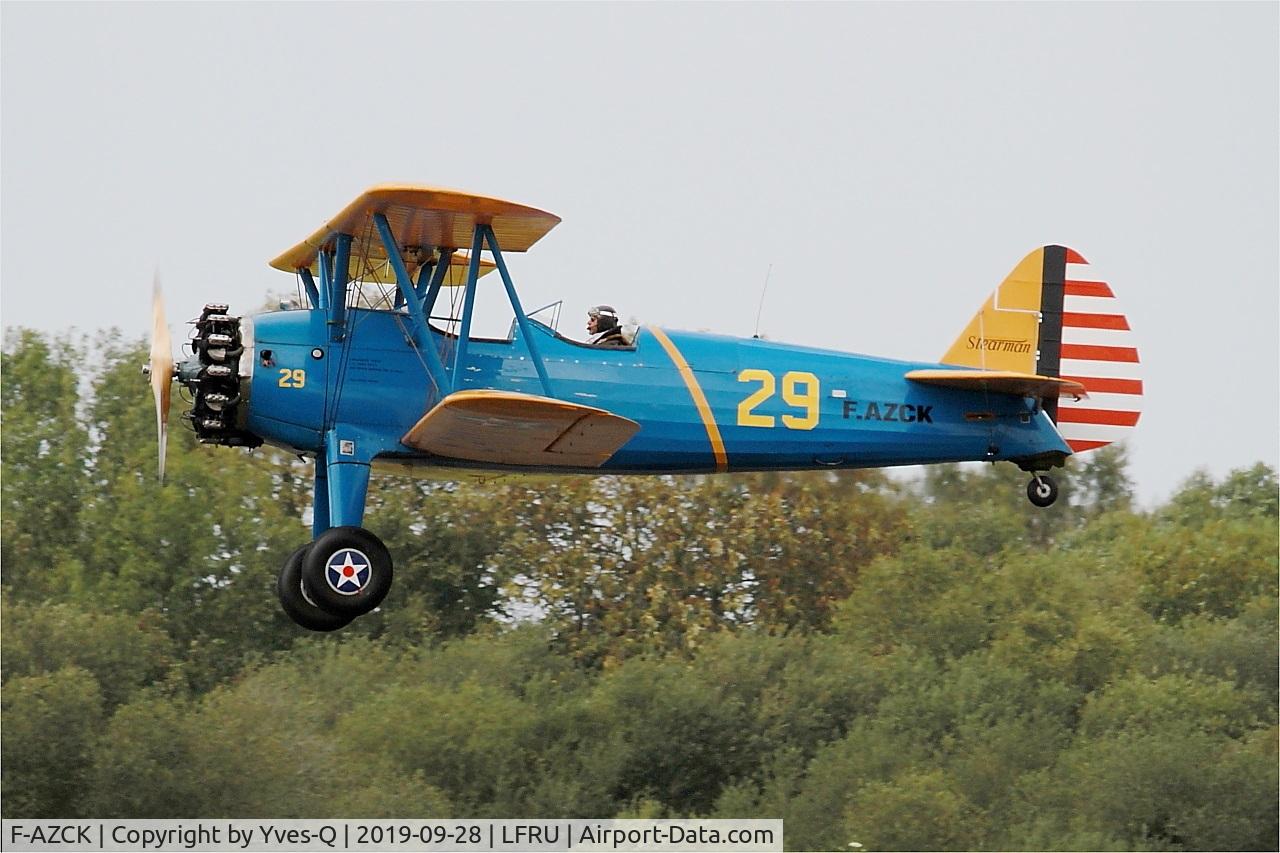 F-AZCK, 1941 Boeing A75N1 (PT-17) C/N 75-1653, Boeing A75N1, Take off rwy 22, Morlaix-Ploujean airport (LFRU-MXN) air show 2019