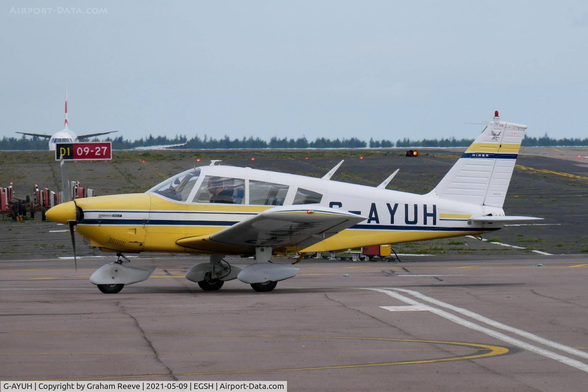 G-AYUH, 1970 Piper PA-28-180 Cherokee C/N 28-7105042, Just landed at Norwich.
