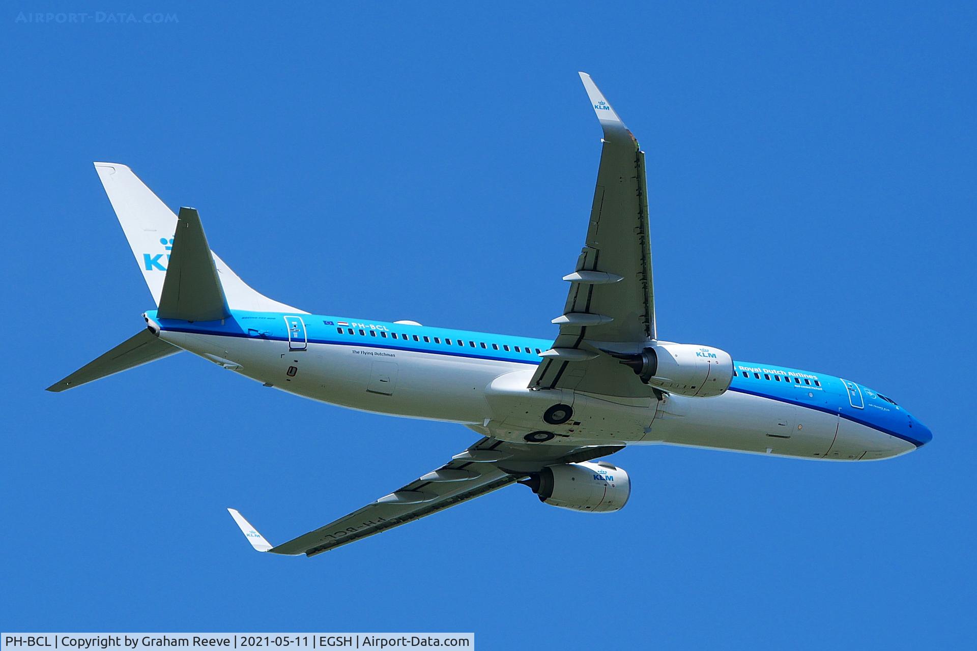 PH-BCL, 2019 Boeing 737-800 C/N 63624, Departing from Norwich.