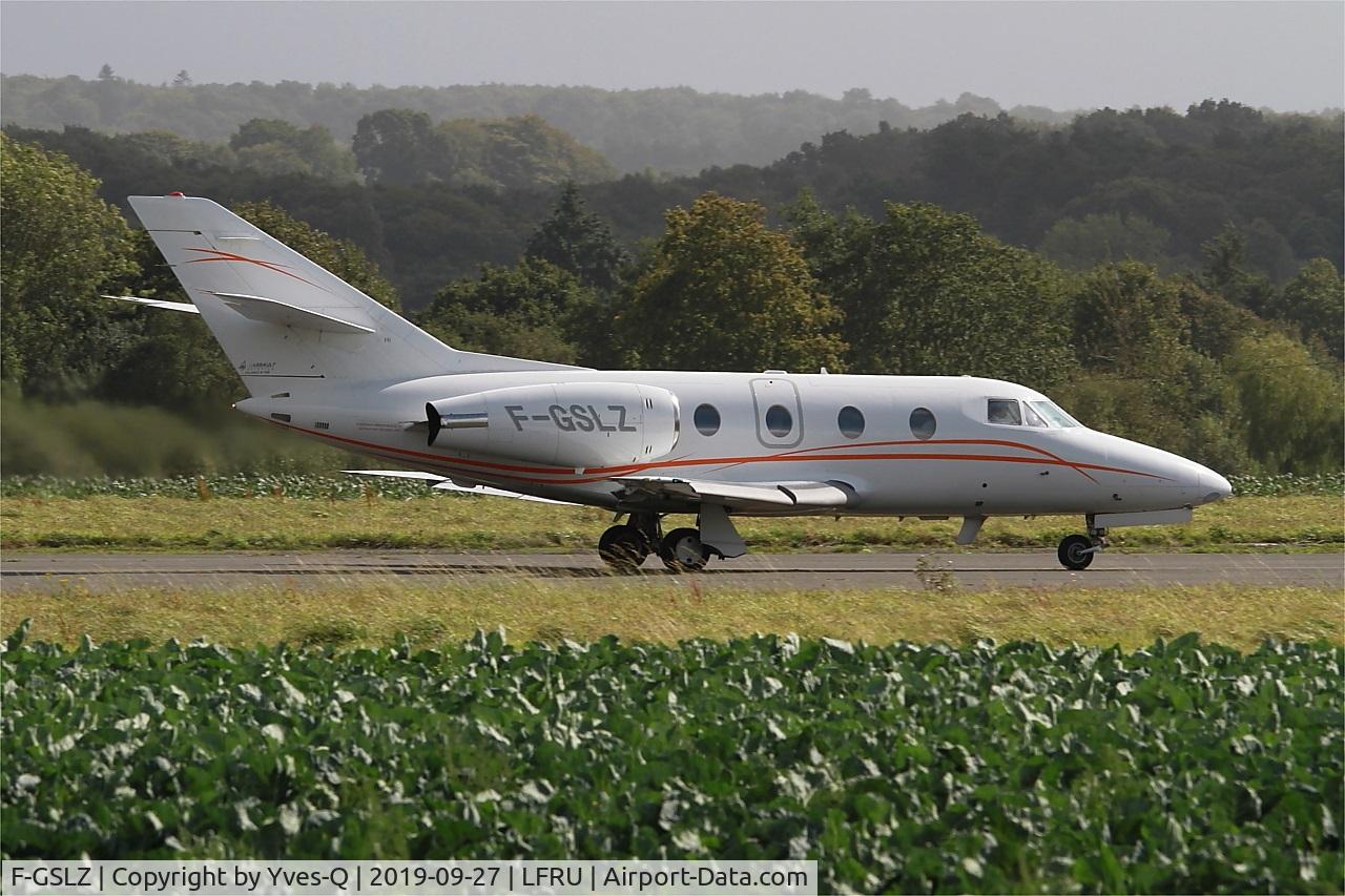 F-GSLZ, 1986 Dassault Falcon 100 C/N 208, Dassault Falcon 10, Take off run rwy 22, Morlaix-Ploujean airport (LFRU-MXN)