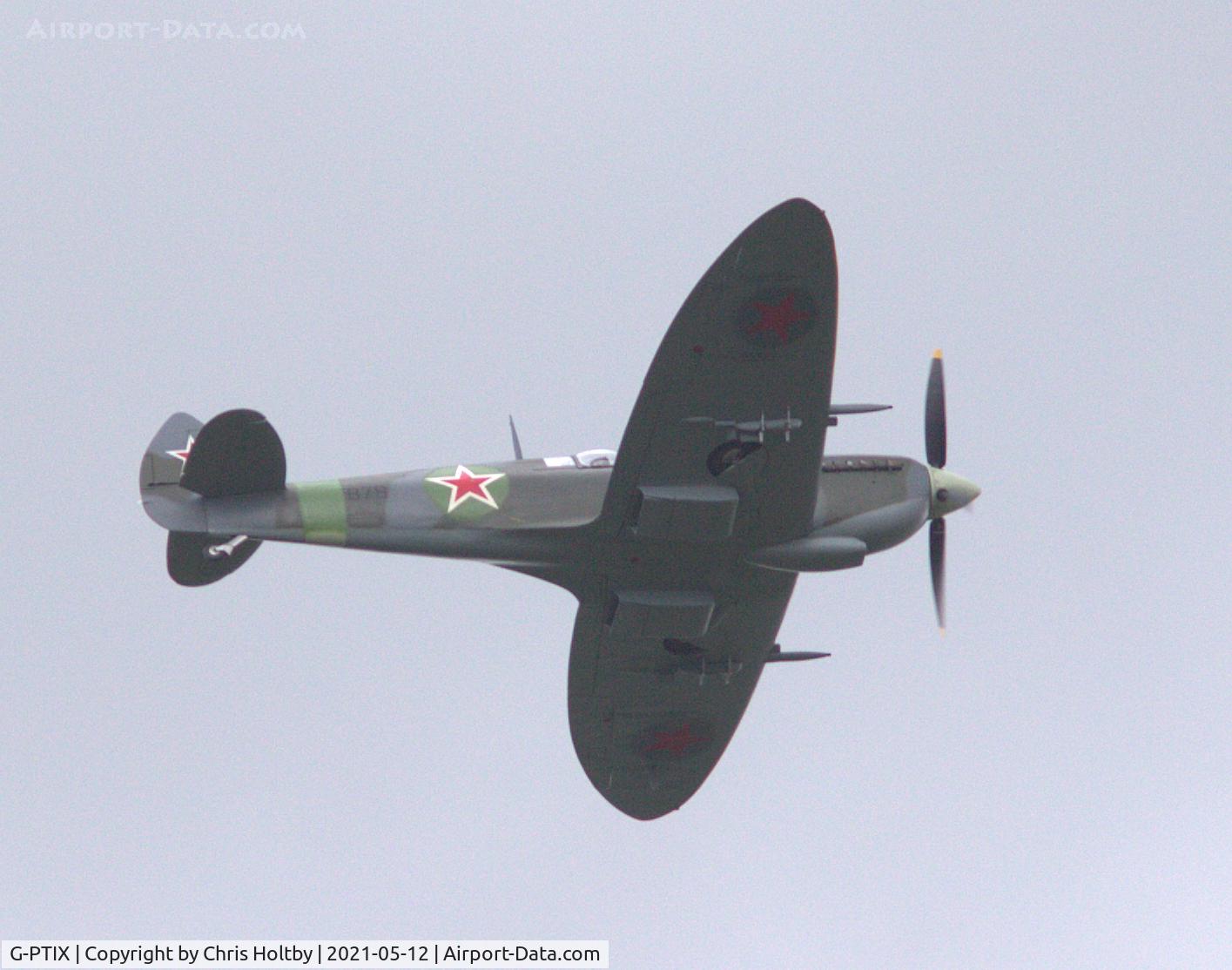 G-PTIX, 1944 Supermarine 361 Spitfire F.IXc C/N CBAF.IX.2922, Unique 'Russian' Spitfire flew past me at Amwell Nature Reserve, Herts.