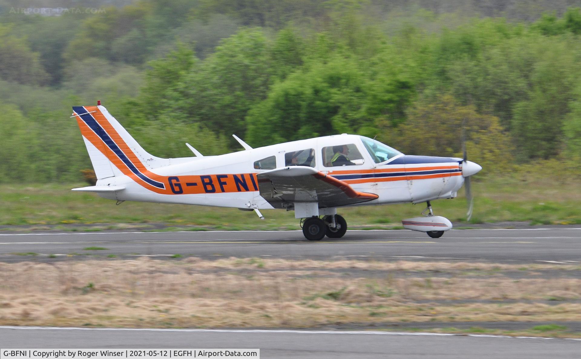 G-BFNI, 1977 Piper PA-28-161 Cherokee Warrior II C/N 28-7816215, Resident PA-28 departing Runway 28.