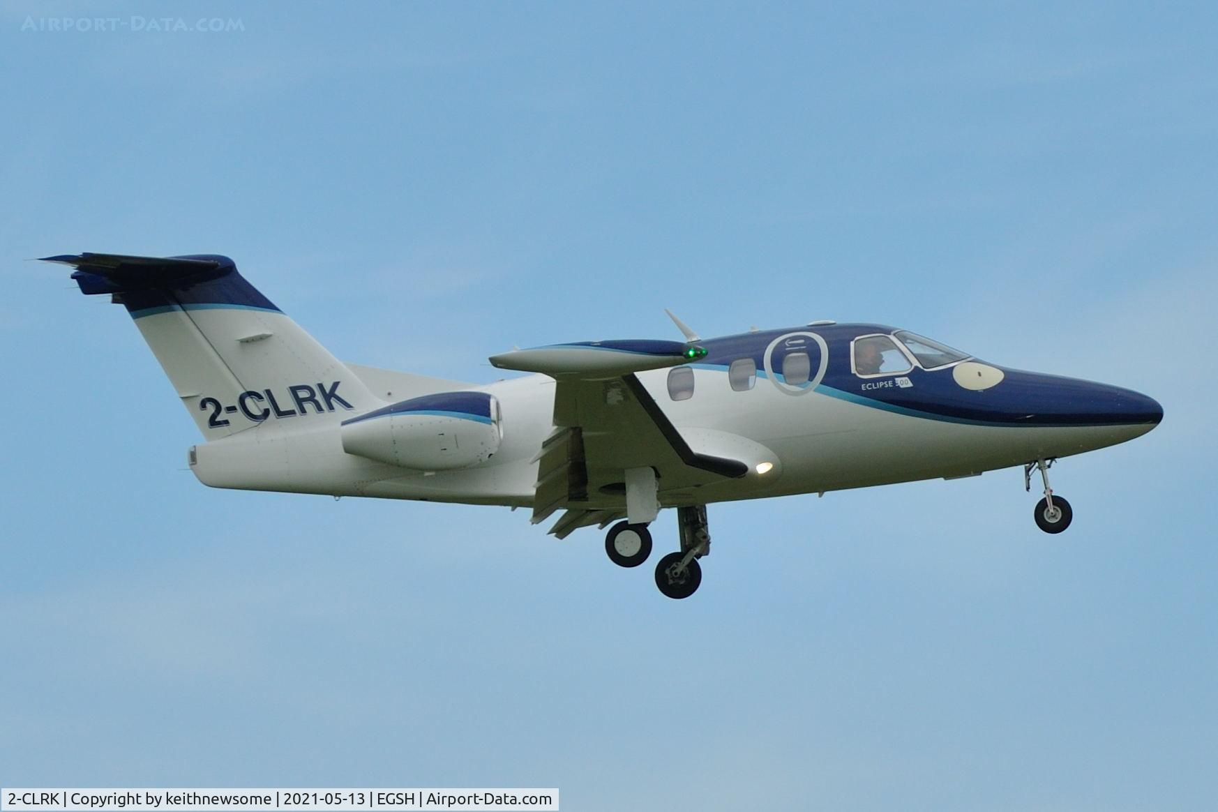 2-CLRK, 2007 Eclipse Aviation Corp EA500 C/N 000072, Arriving at Norwich from Jersey.