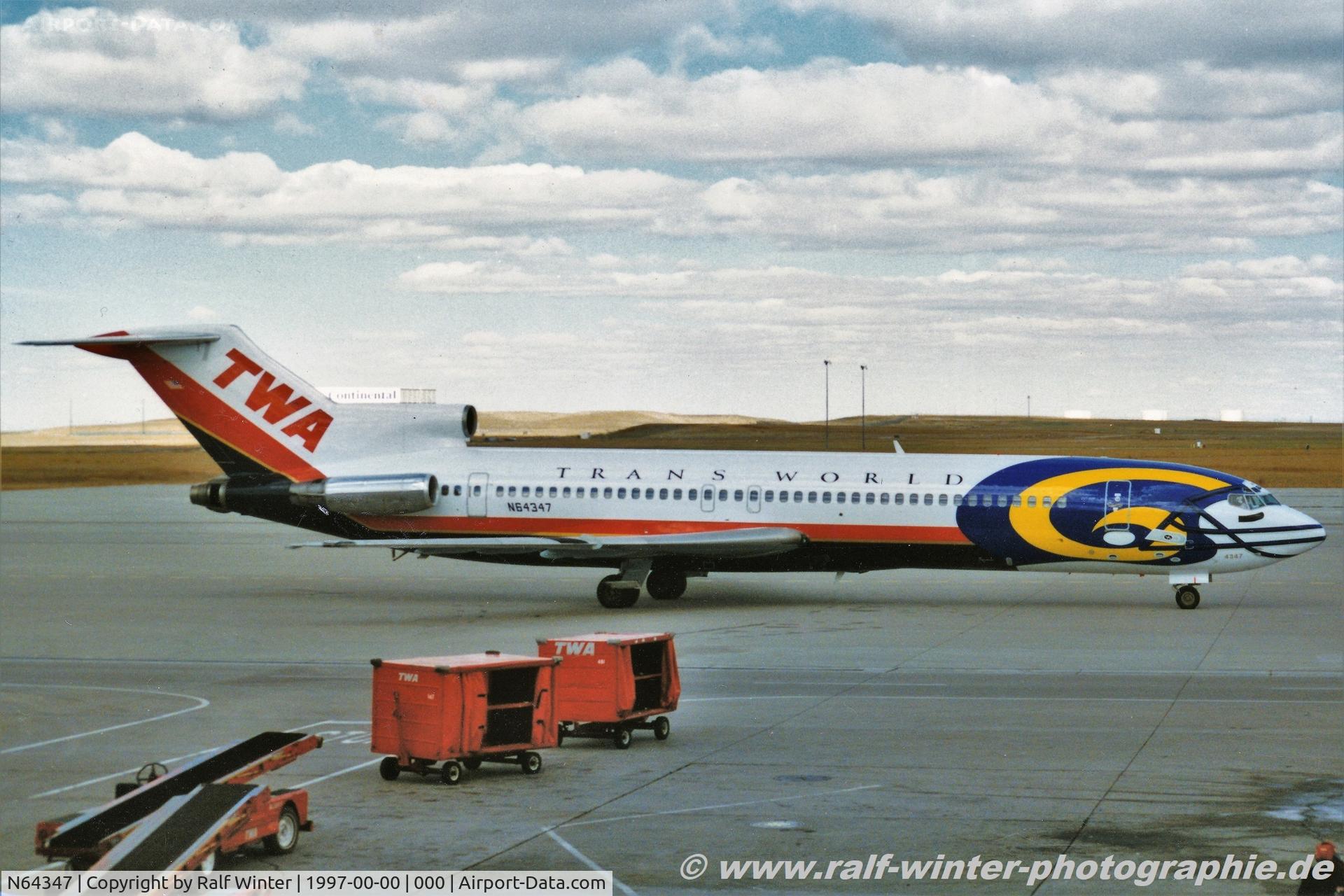 N64347, 1979 Boeing 727-231 C/N 21634, Boeing 727-231(Adv) - TW TWA Trans World Airways 'St. Louis Rams Special' - 21634 - N64347 - 11.1996
