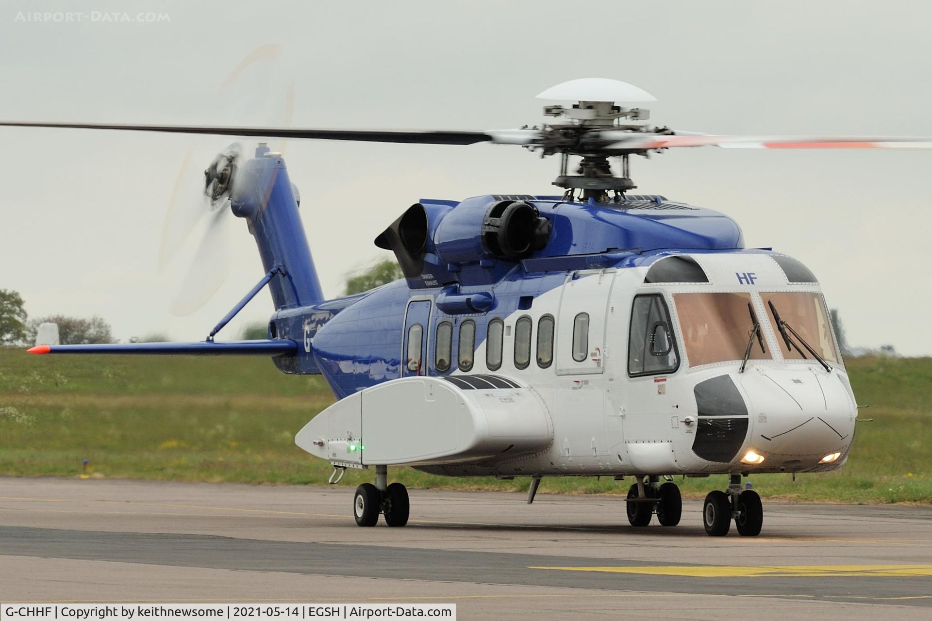 G-CHHF, 2011 Sikorsky S-92A C/N 920158, Arriving at Norwich with parts of livery missing.