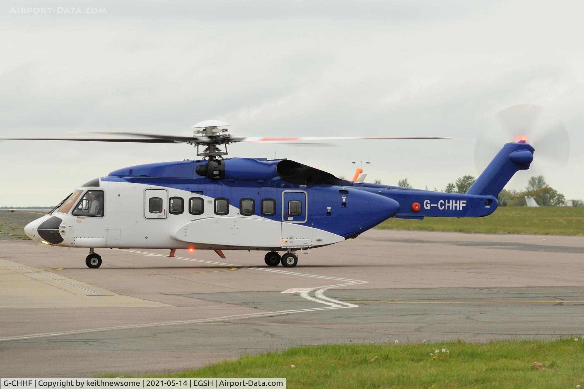 G-CHHF, 2011 Sikorsky S-92A C/N 920158, Arriving at Norwich with parts of livery missing.