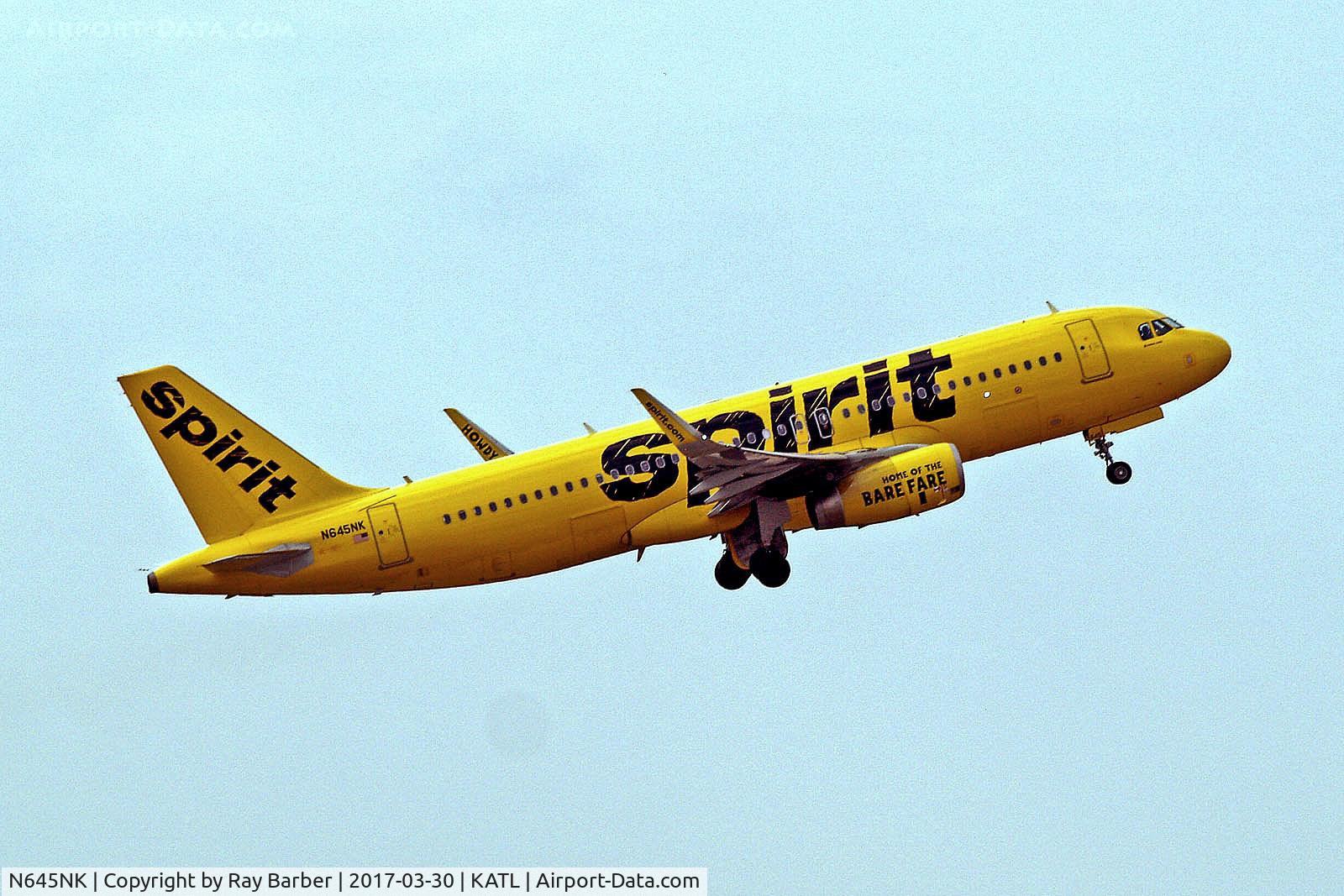 N645NK, 2016 Airbus A320-232 C/N 7008, N645NK   Airbus A320-232 [7008] (Spirit Airlines) Atlanta-Hartsfield Int'l~N 30/03/2017