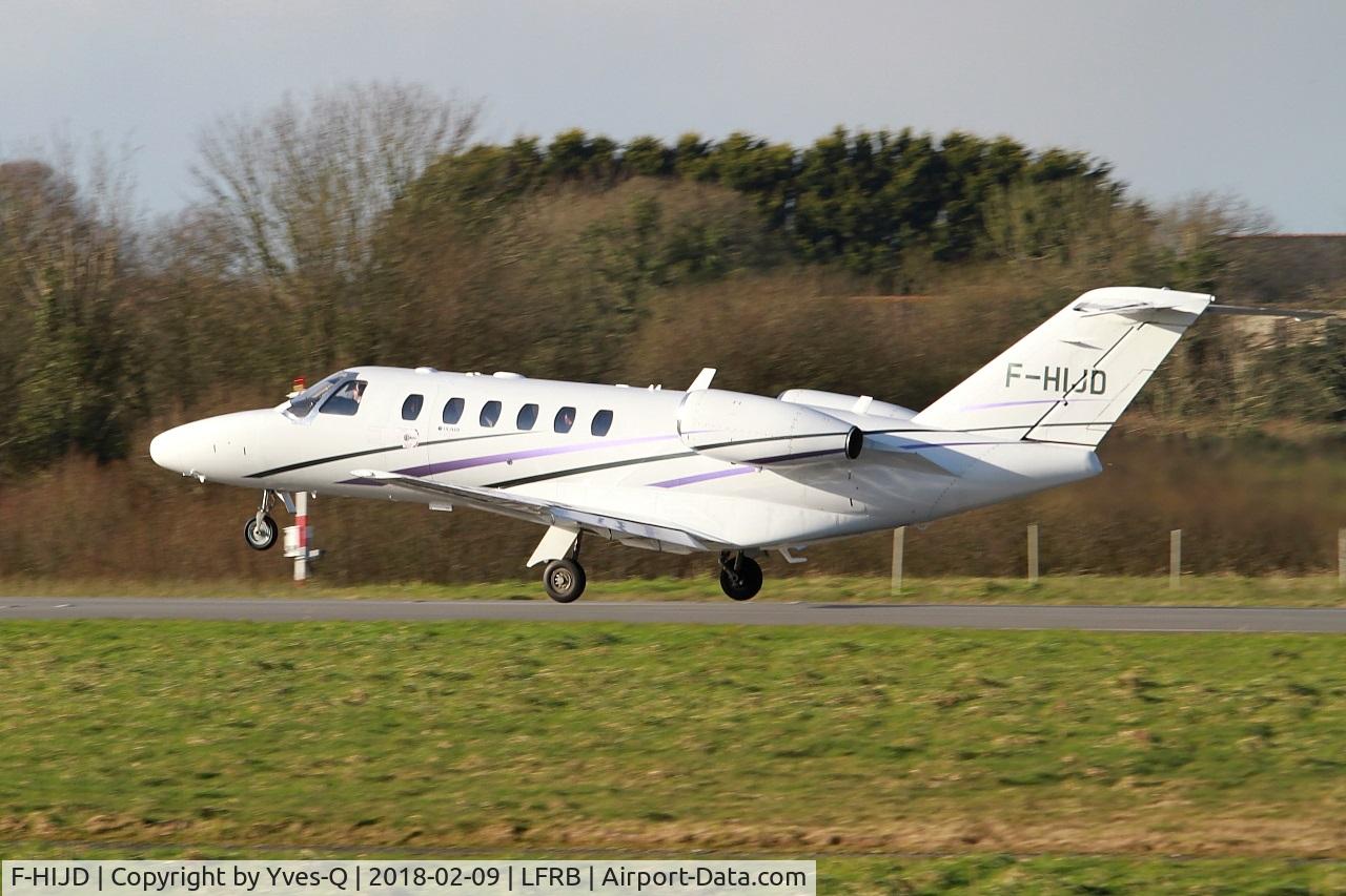 F-HIJD, 2010 Cessna 525A CitationJet CJ2+ C/N 525A-0462, Cessna CitationJet CJ2, Take off rwy 25L, Brest-Bretagne airport (LFRB-BES)