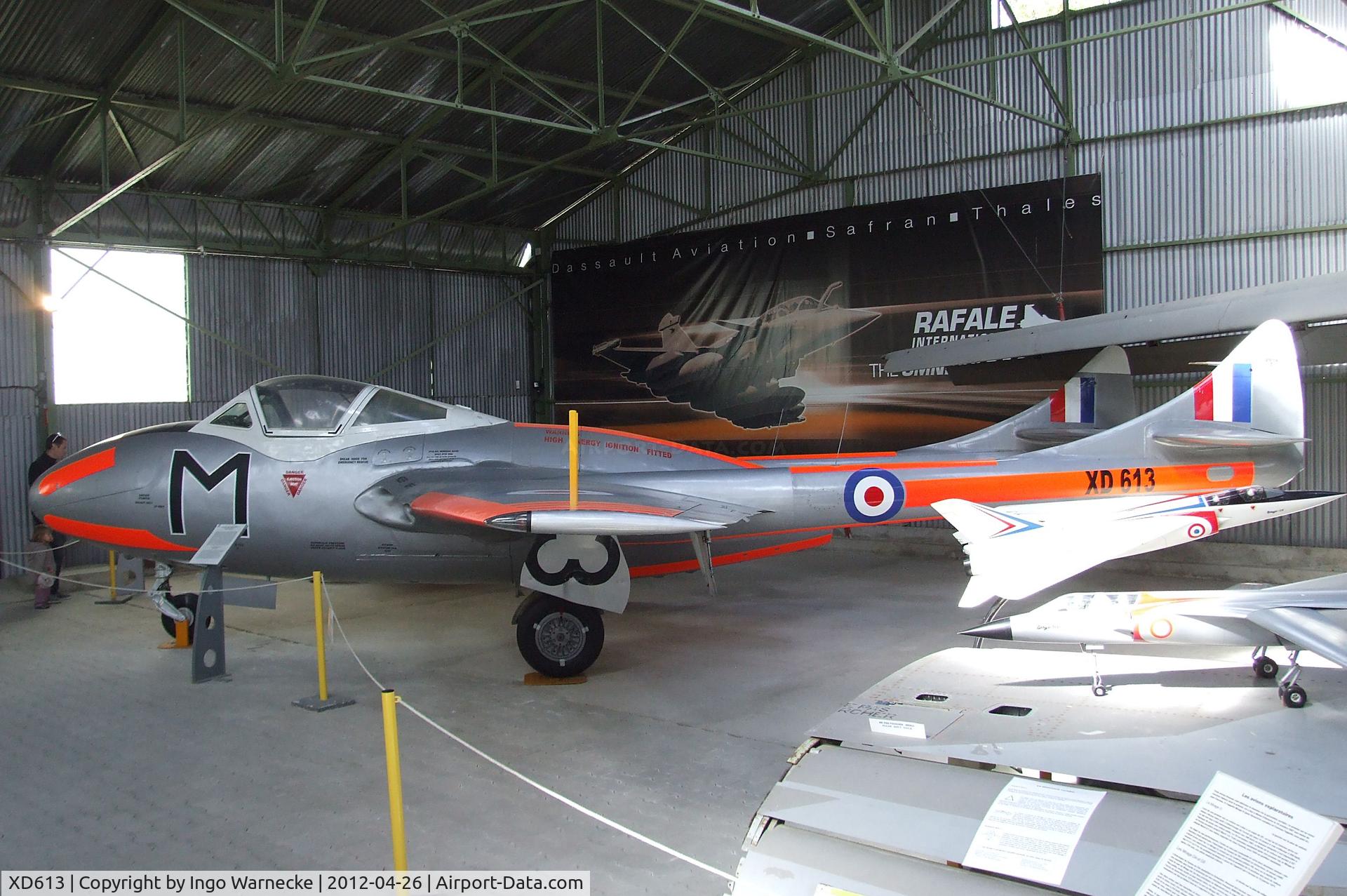 XD613, 1955 De Havilland DH-115 Vampire T.11 C/N 15438, De Havilland D.H.115 Vampire T11 at the Musée Européen de l'Aviation de Chasse, Montelimar Ancone airfield