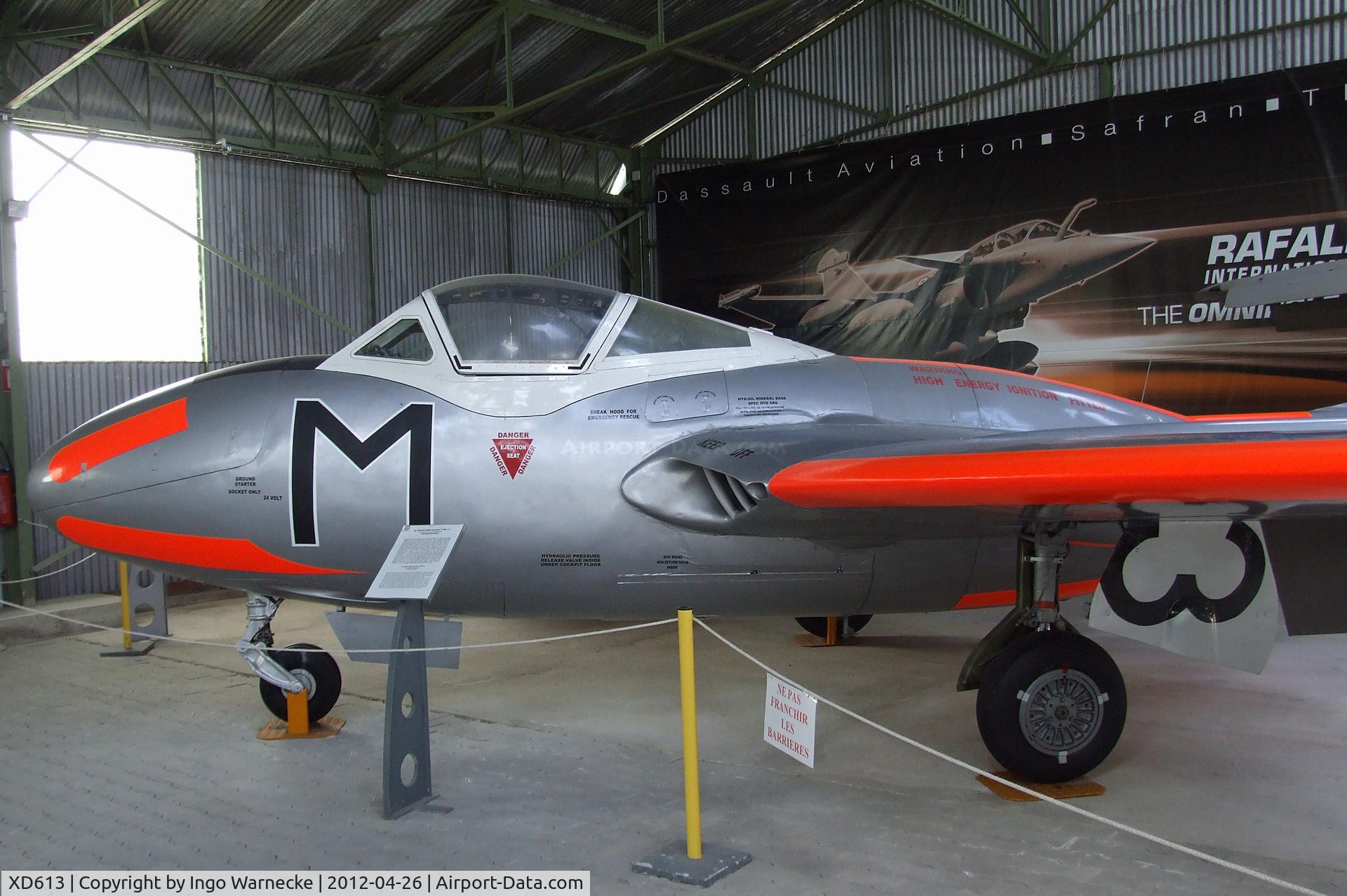 XD613, 1955 De Havilland DH-115 Vampire T.11 C/N 15438, De Havilland D.H.115 Vampire T11 at the Musée Européen de l'Aviation de Chasse, Montelimar Ancone airfield
