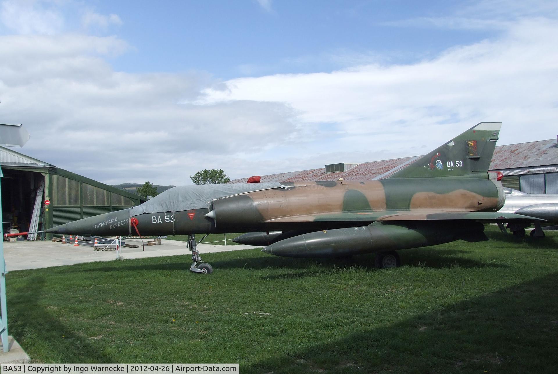 BA53, Dassault Mirage 5BA C/N 53, Dassault Mirage 5BA with special markings 'DYABAKIR EXPRESS' at the Musée Européen de l'Aviation de Chasse, Montelimar Ancone airfield