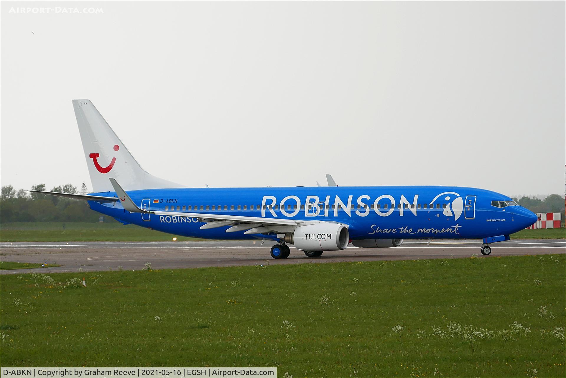 D-ABKN, 2010 Boeing 737-86J C/N 37756, Departing from Norwich.