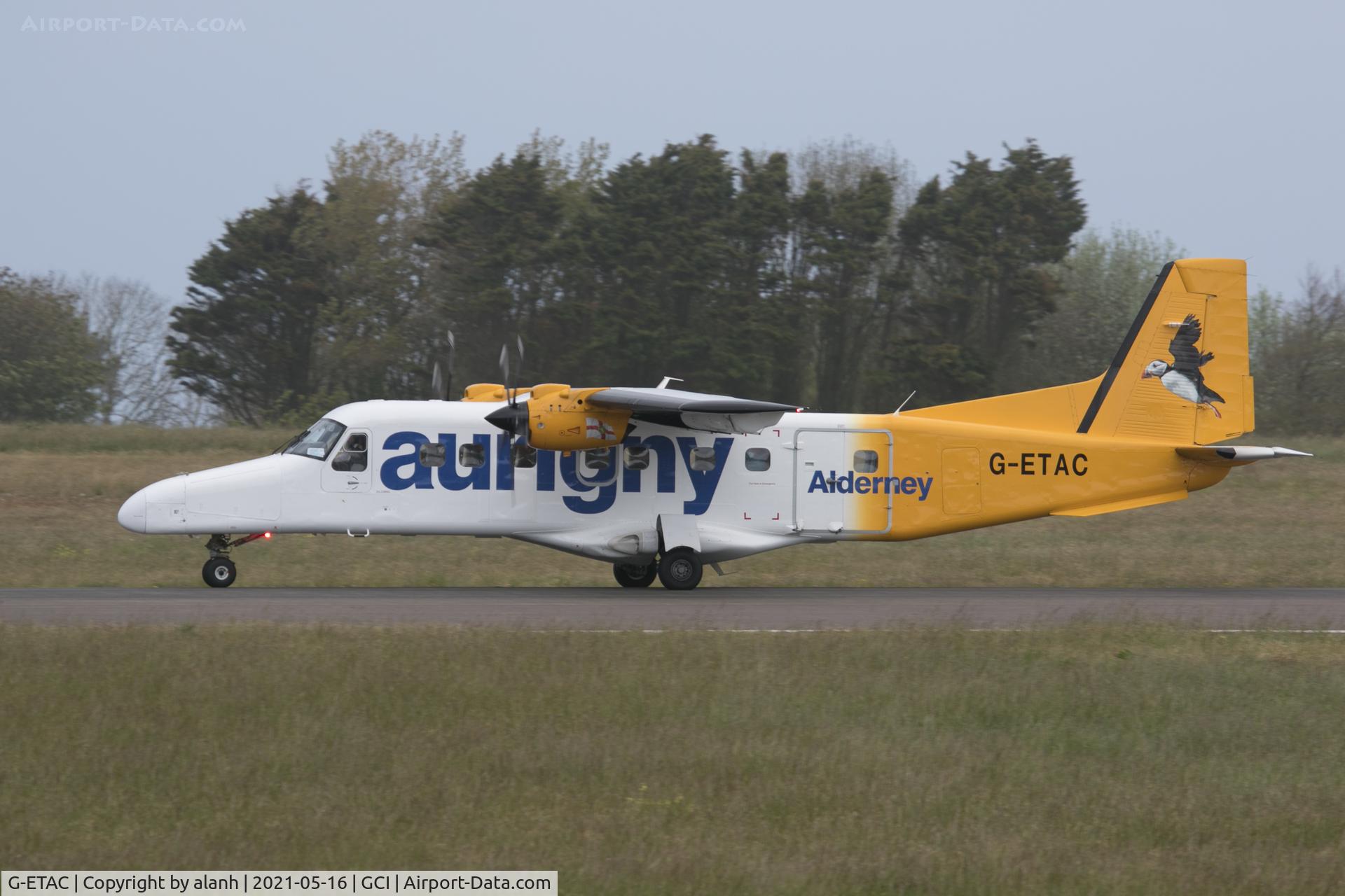 G-ETAC, 2018 Dornier 228-212 C/N 8321, Rolling out on 27 at Guernsey after arrival from Alderney