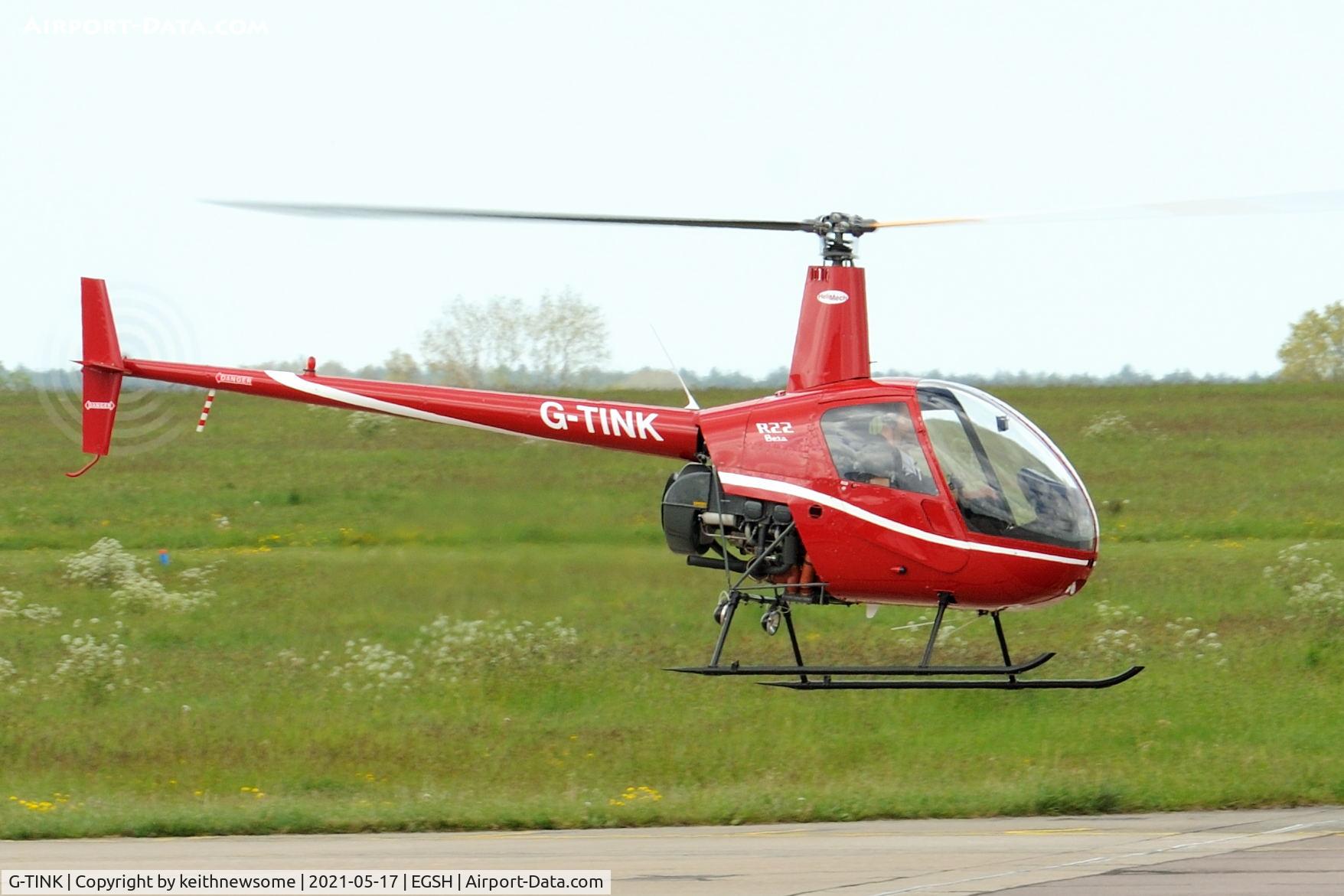 G-TINK, 1988 Robinson R22 Beta C/N 0937, Leaving Norwich.