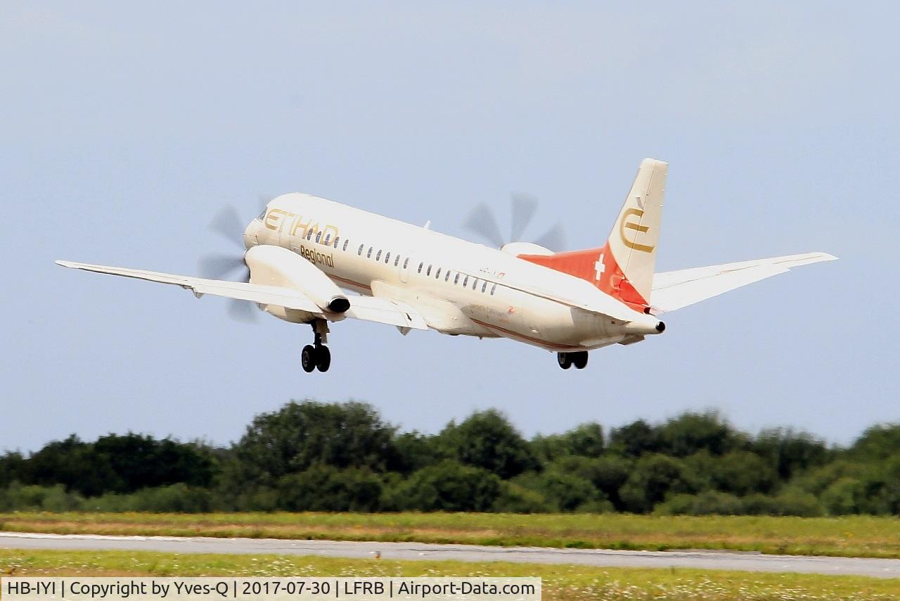 HB-IYI, 1995 Saab 2000 C/N 2000-016, Saab 2000, Take off rwy 25L, Brest-Bretagne airport (LFRB-BES)