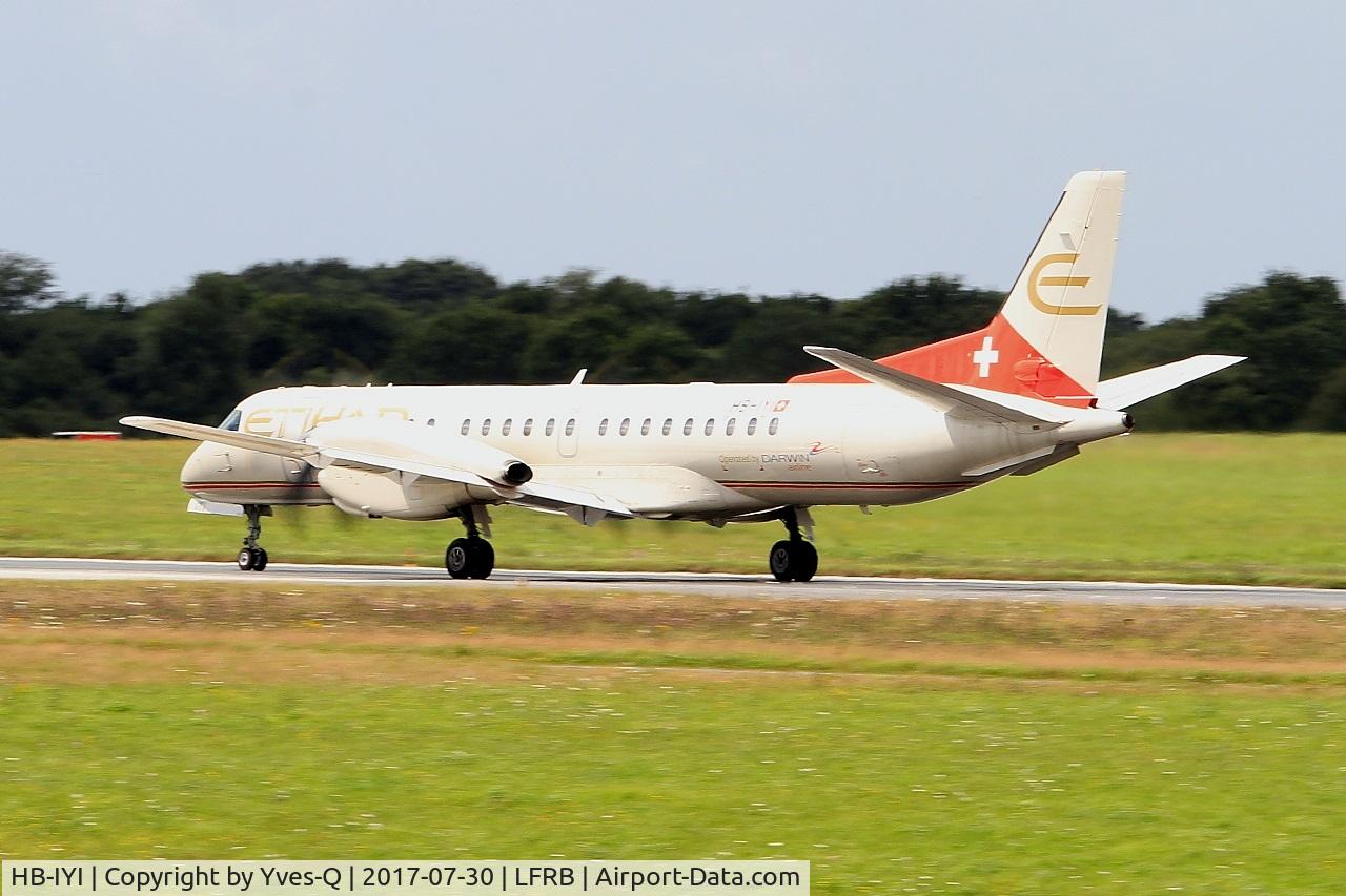 HB-IYI, 1995 Saab 2000 C/N 2000-016, Saab 2000, Take off run rwy 25L, Brest-Bretagne airport (LFRB-BES)