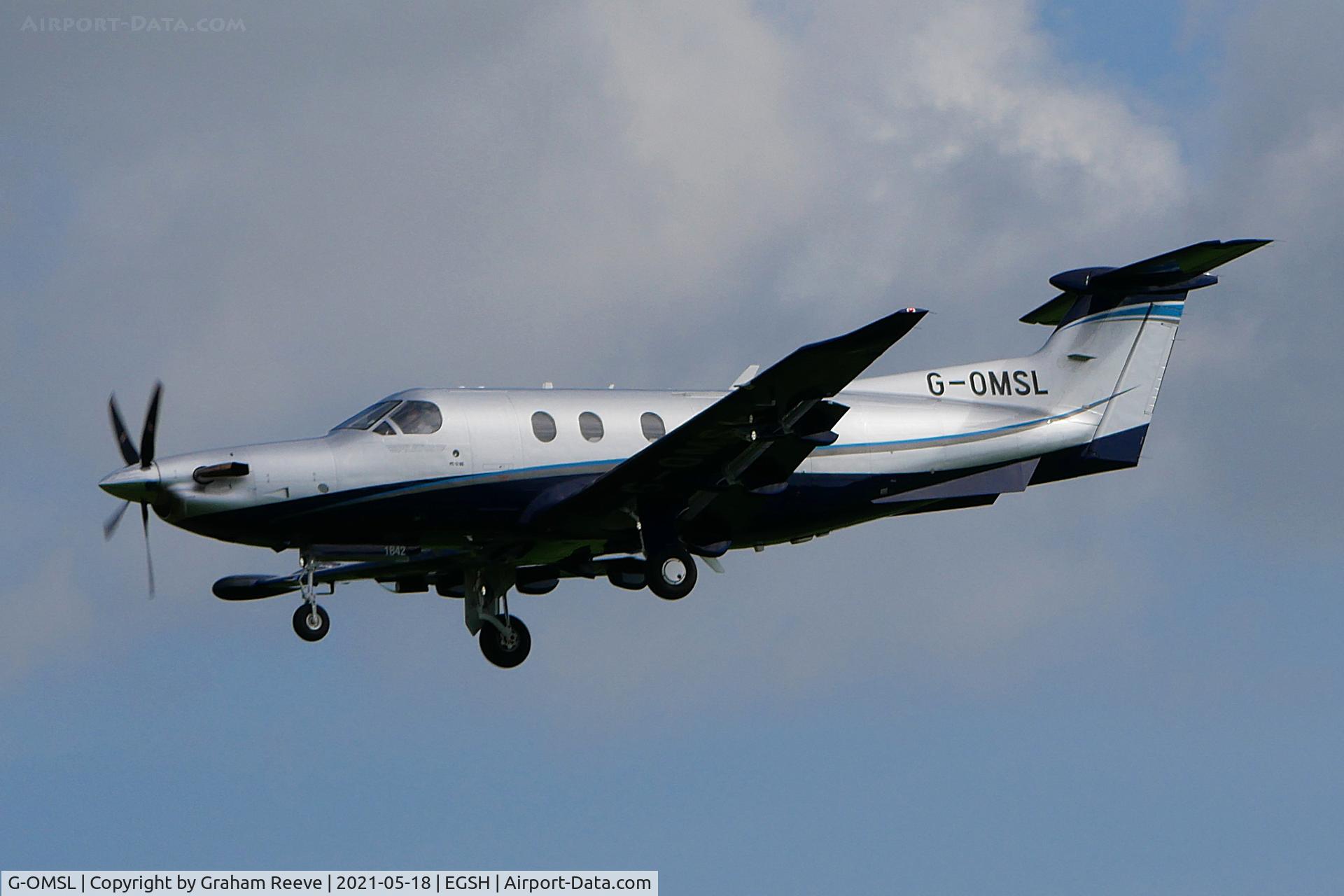 G-OMSL, 2018 Pilatus PC-12/47E C/N 1842, Landing at Norwich.