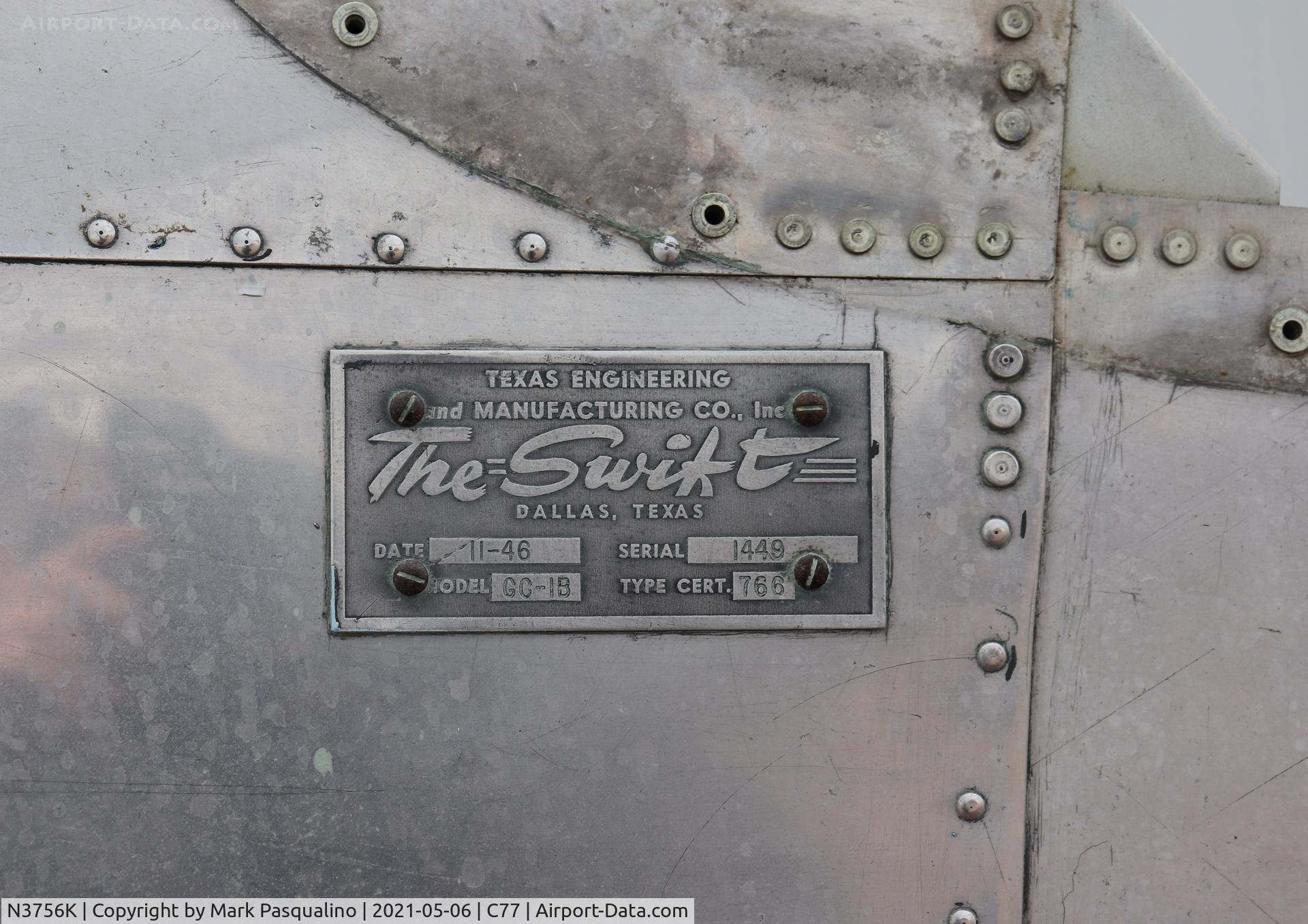 N3756K, 1946 Globe GC-1B Swift C/N 1449, Swift GC-1B