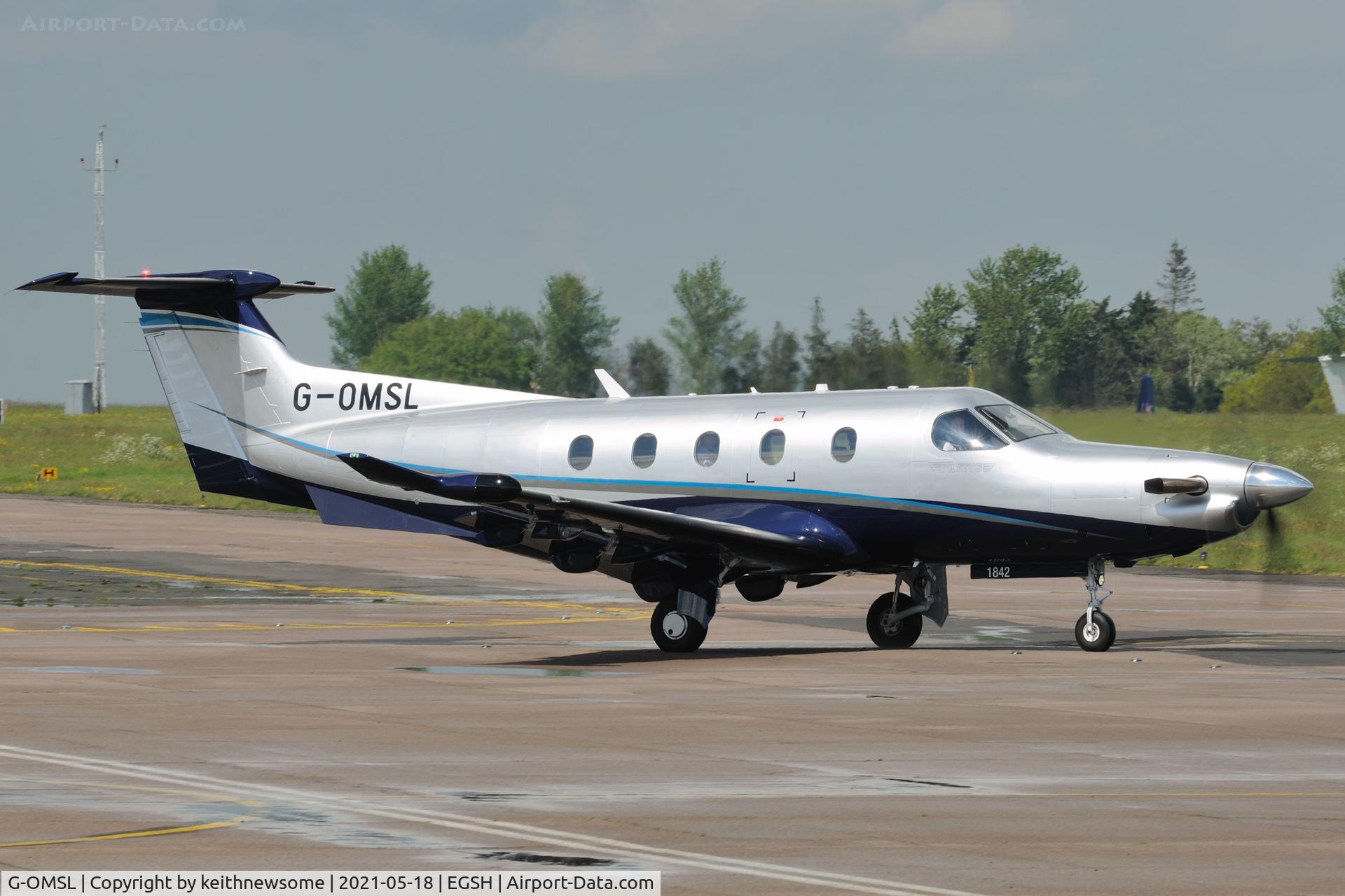 G-OMSL, 2018 Pilatus PC-12/47E C/N 1842, Leaving Norwich for Newtownards.