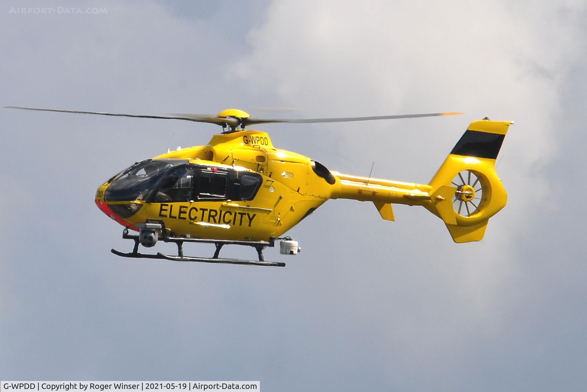 G-WPDD, 1999 Eurocopter EC-135P-1 C/N 0071, Off airport. Western Power Distribution's helicopter inspecting overhead power distribution lines in the Swansea area. Swansea, Wales, UK