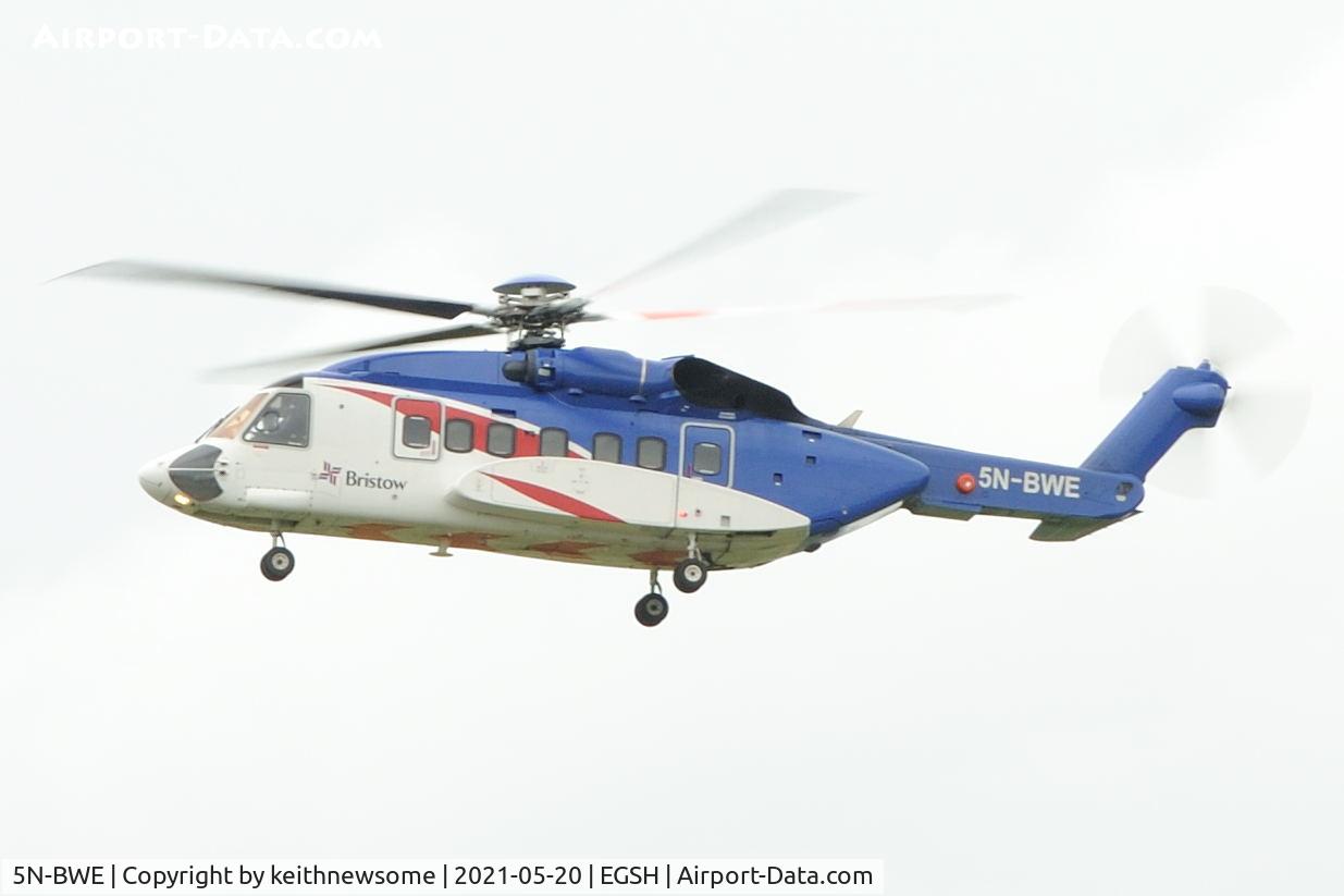 5N-BWE, 2015 Sikorsky S-92A C/N 920288, Leaving Norwich for Aberdeen.