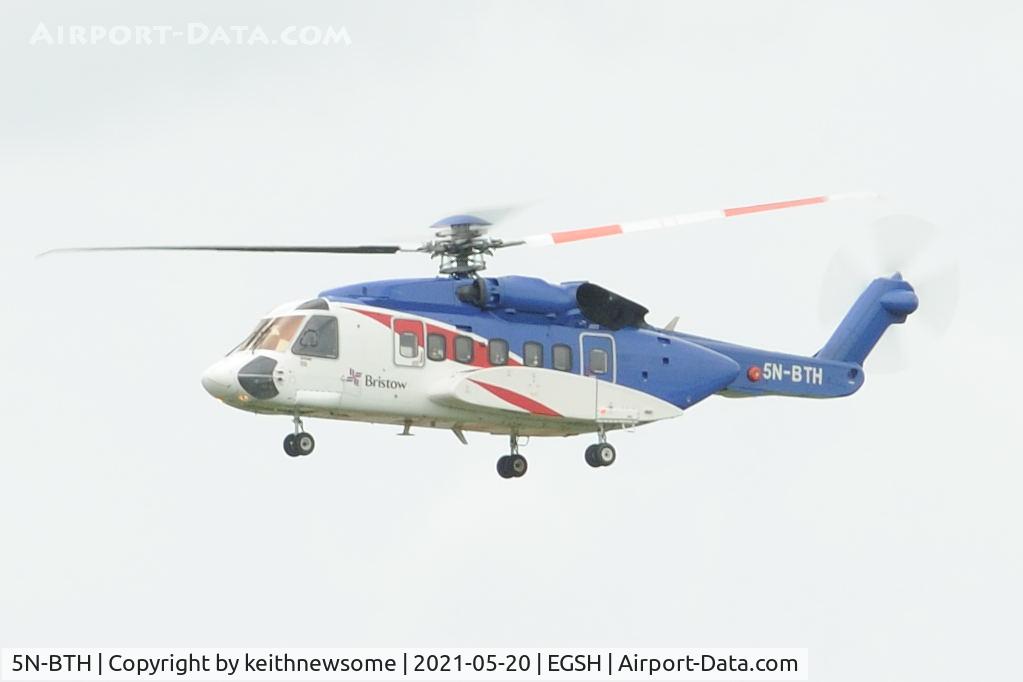 5N-BTH, 2014 Sikorsky S-92A C/N 920240, Leaving Norwich for Aberdeen.