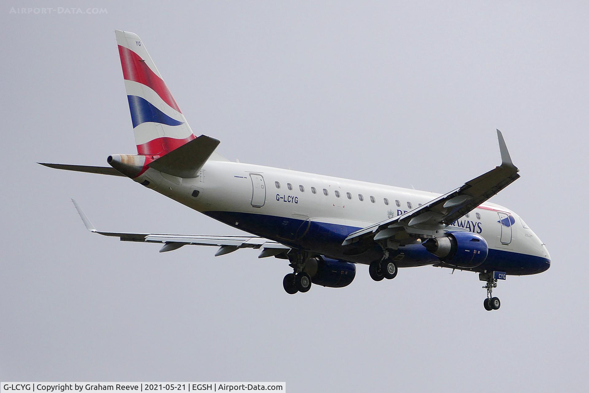 G-LCYG, 2009 Embraer 170STD (ERJ-170-100STD) C/N 17000300, Landing at Norwich.