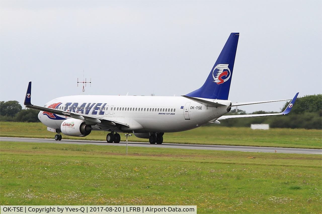 OK-TSE, 2014 Boeing 737-81D C/N 39437, Boeing 737-81D, Take off run rwy 25L, Brest-Bretagne airport (LFRB-BES)
